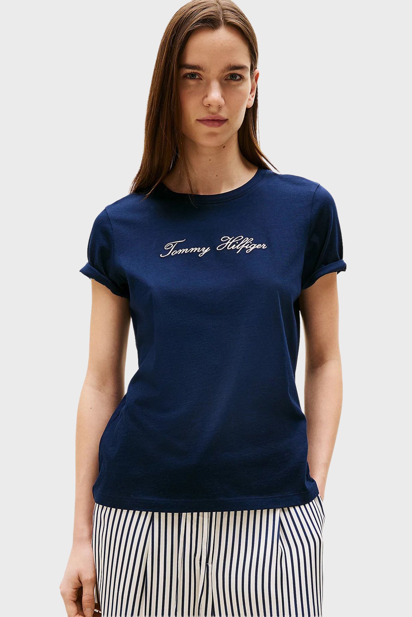 Женская темно-синяя футболка LUREX SCRIPT Синий S Tommy Hilfiger WW0WW47210 Женская темно-синяя футболка LUREX SCRIPT Синий S Tommy Hilfiger WW0WW47210