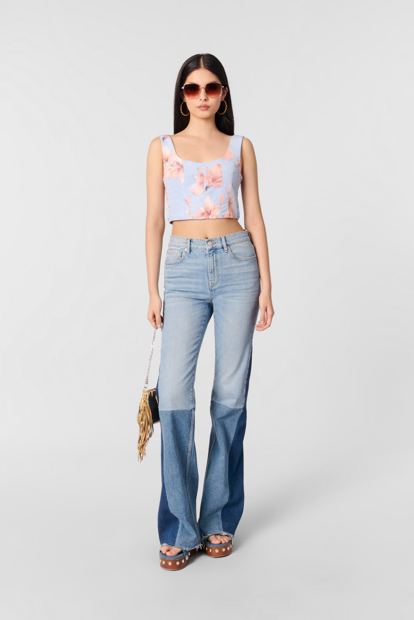 Женский голубой топ с узором Голубой 36 MAJE MFPTO01139_Orange flower print Женский голубой топ с узором Голубой 36 MAJE MFPTO01139_Orange flower print
