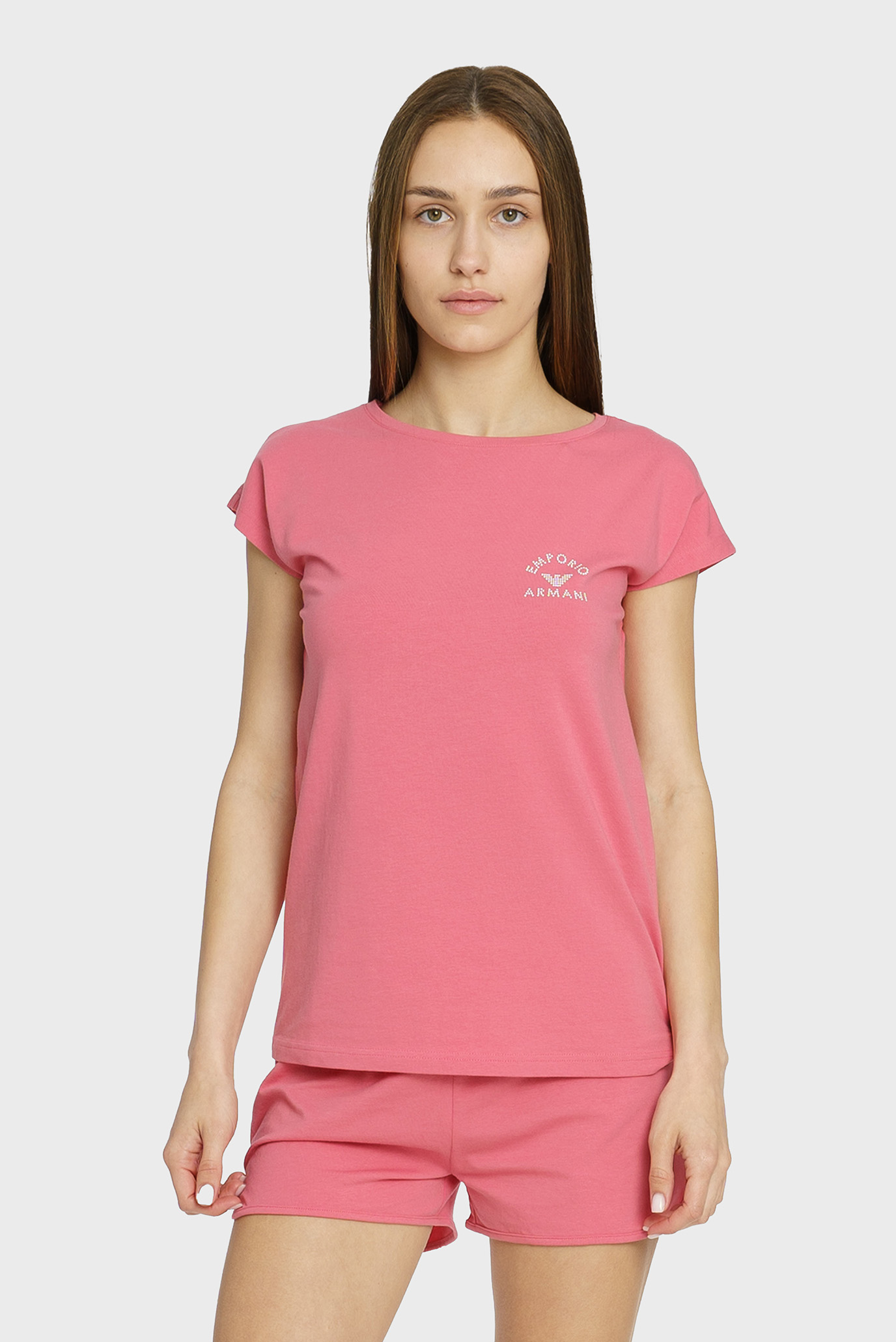 Женская розовая пижама (футболка, шорты) 1