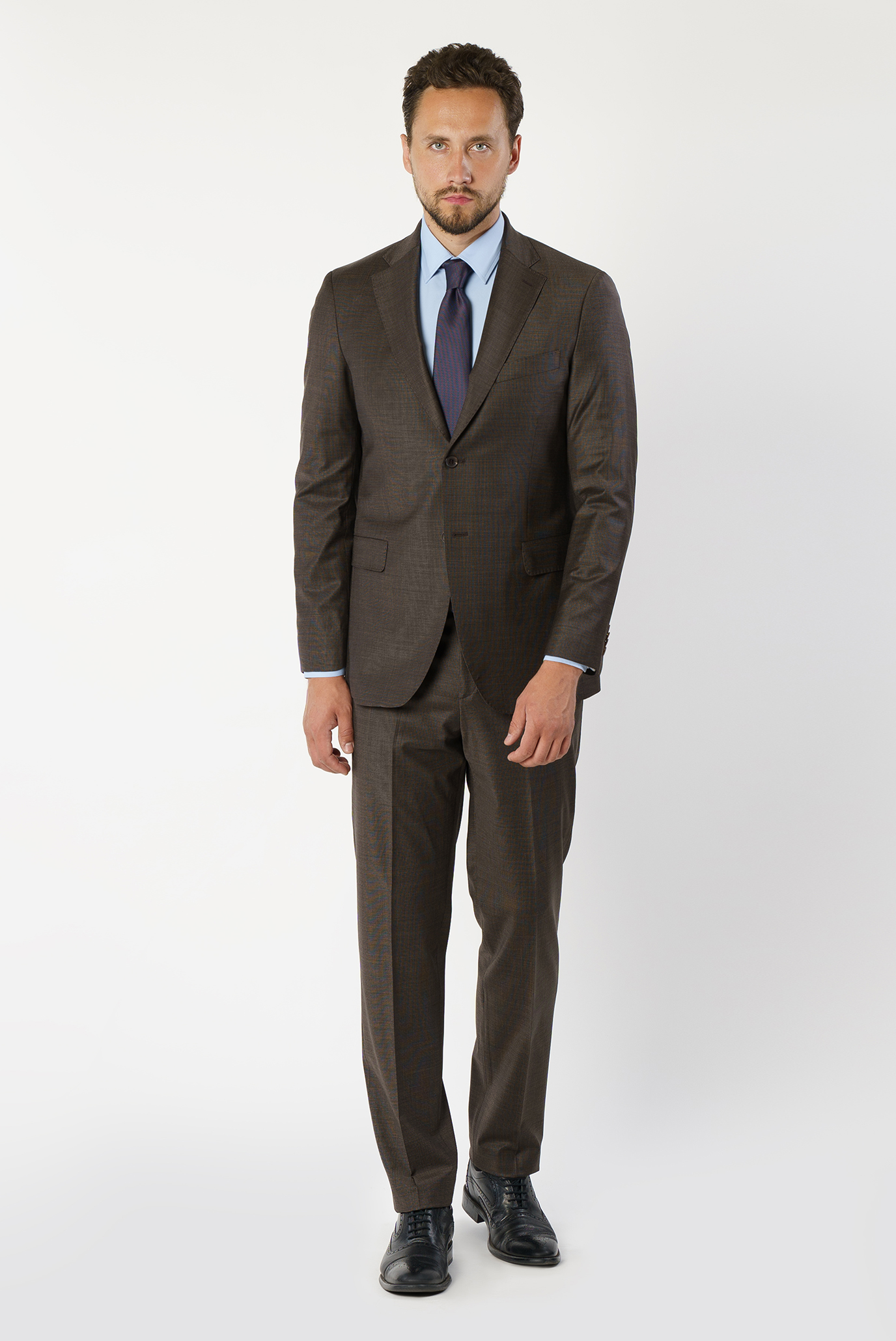 Мужской темно-коричневый шерстяной костюм (пиджак, брюки) 1