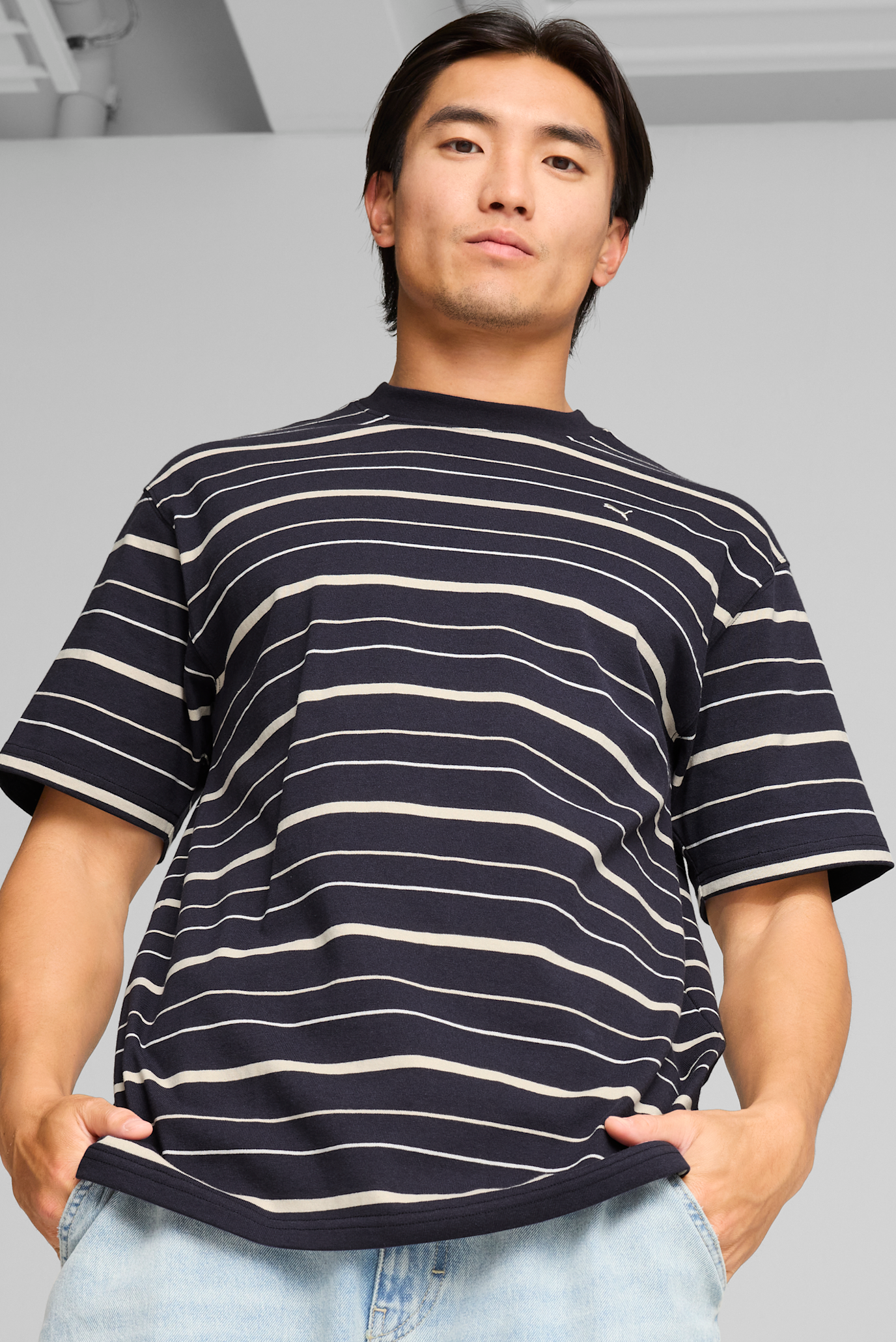 Мужская темно-синяя футболка в полоску MMQ Striped Tee Men 1