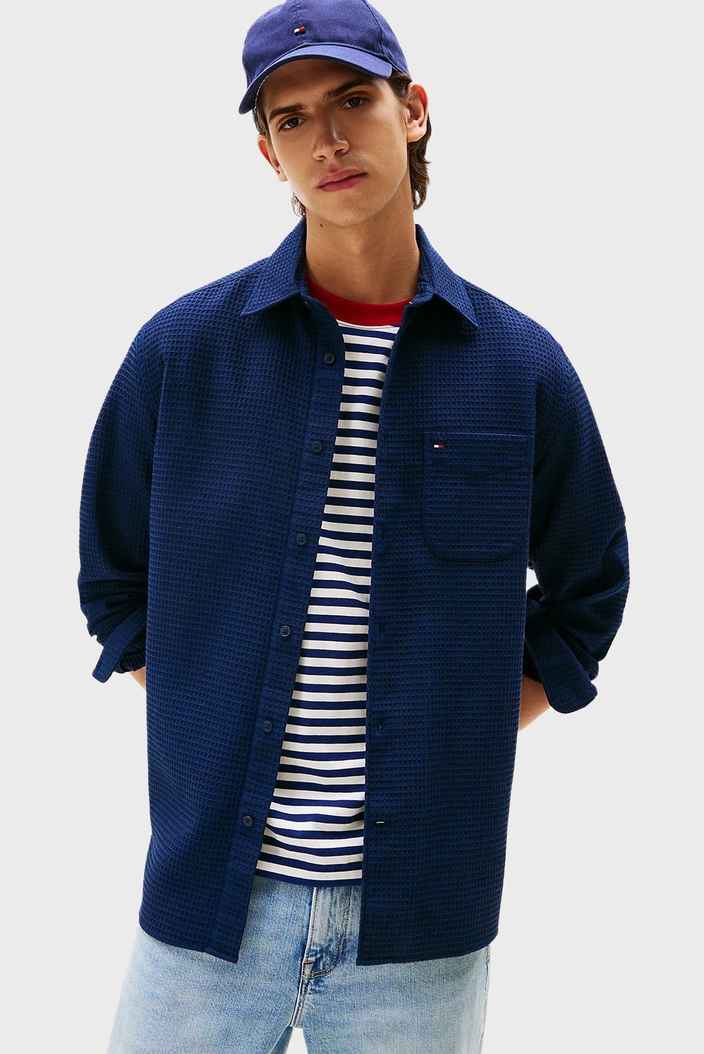 Мужская темно-синяя рубашка WAFFLE Синий XL Tommy Hilfiger MW0MW40535