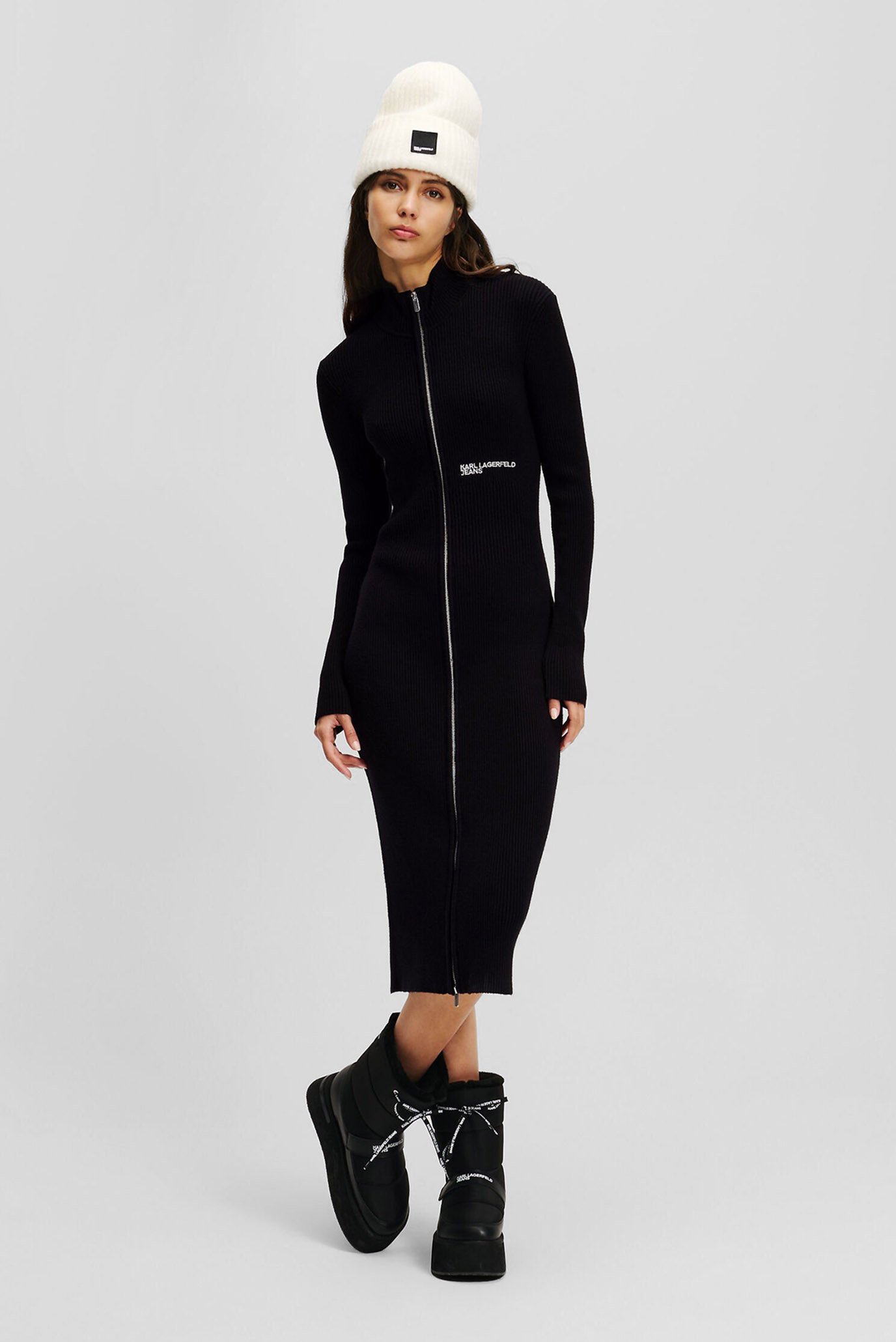 Женское черное платье klj lslv knitted zip dress 1