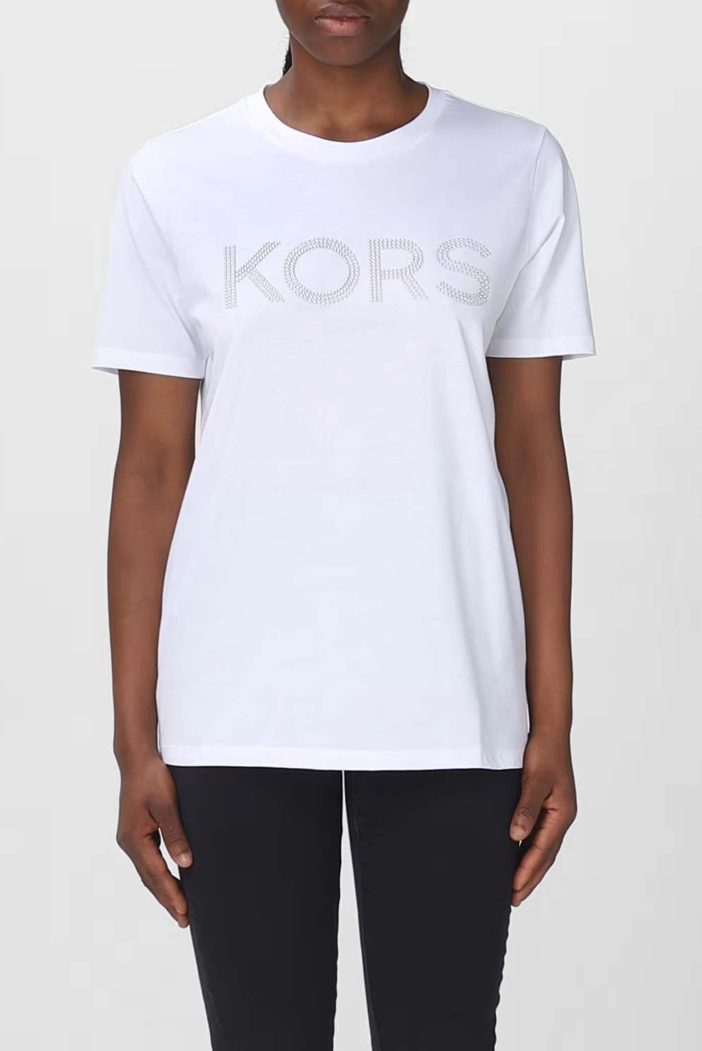 Женская белая футболка KORS STUD SMRCAMP TEE 1