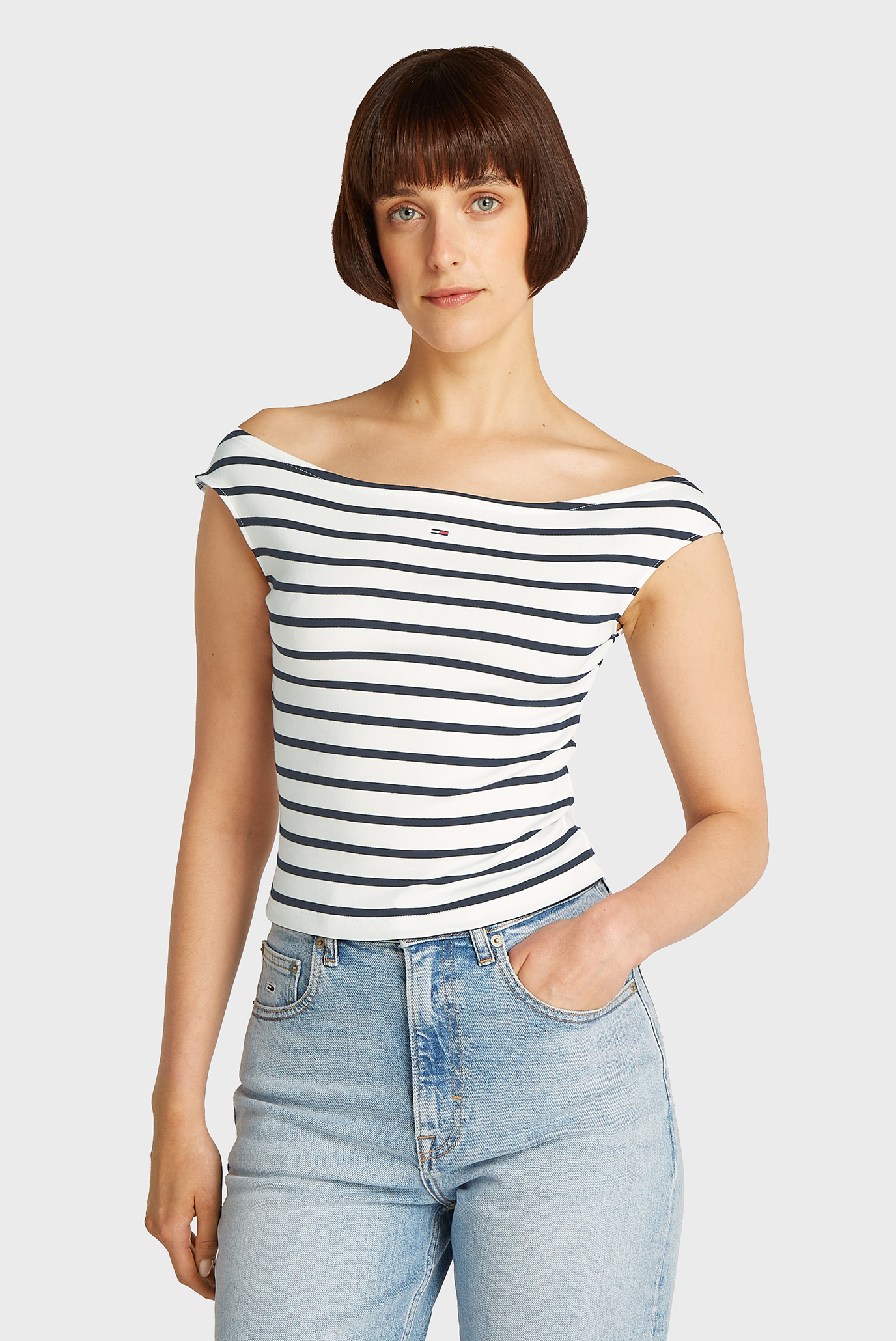 Женский белый топ в полоску BOAT NECK SS EXT Белый M Tommy Jeans DW0DW20234 Женский белый топ в полоску BOAT NECK SS EXT Белый M Tommy Jeans DW0DW20234