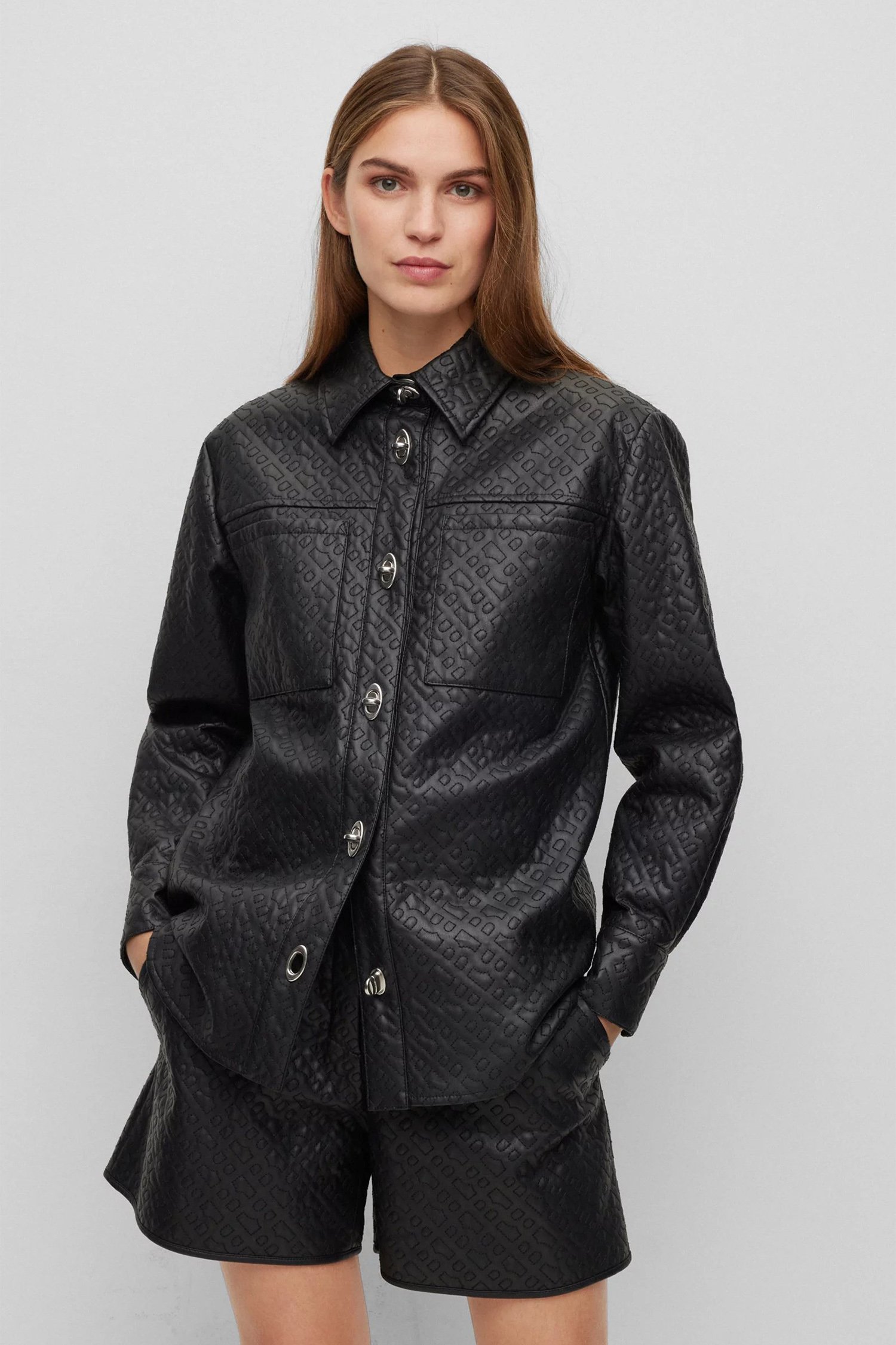 Женская черная рубашка-пальто 1