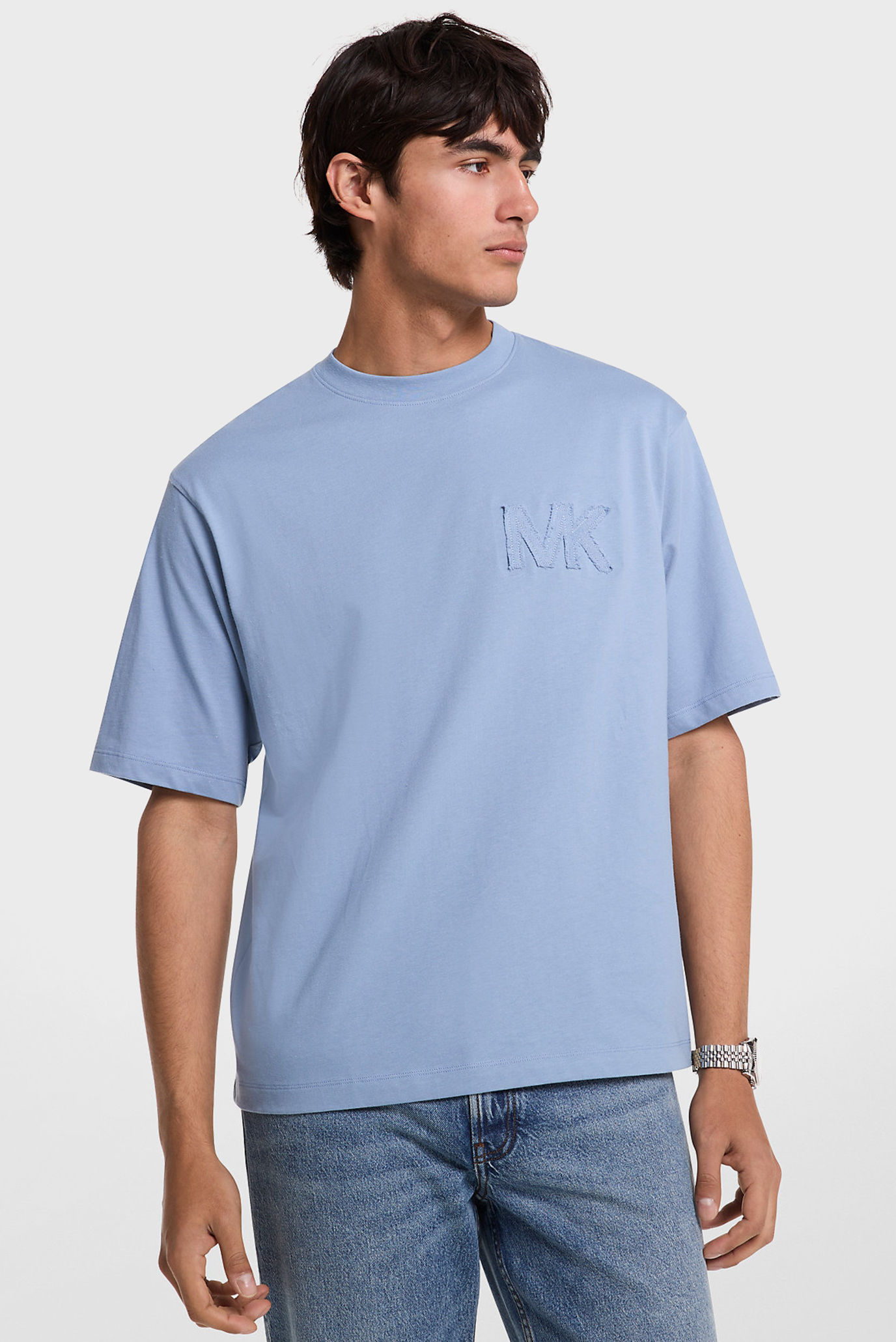 Мужская голубая футболка MK APPLIQUE TEE Голубой XL Michael Kors CS552HY1V2