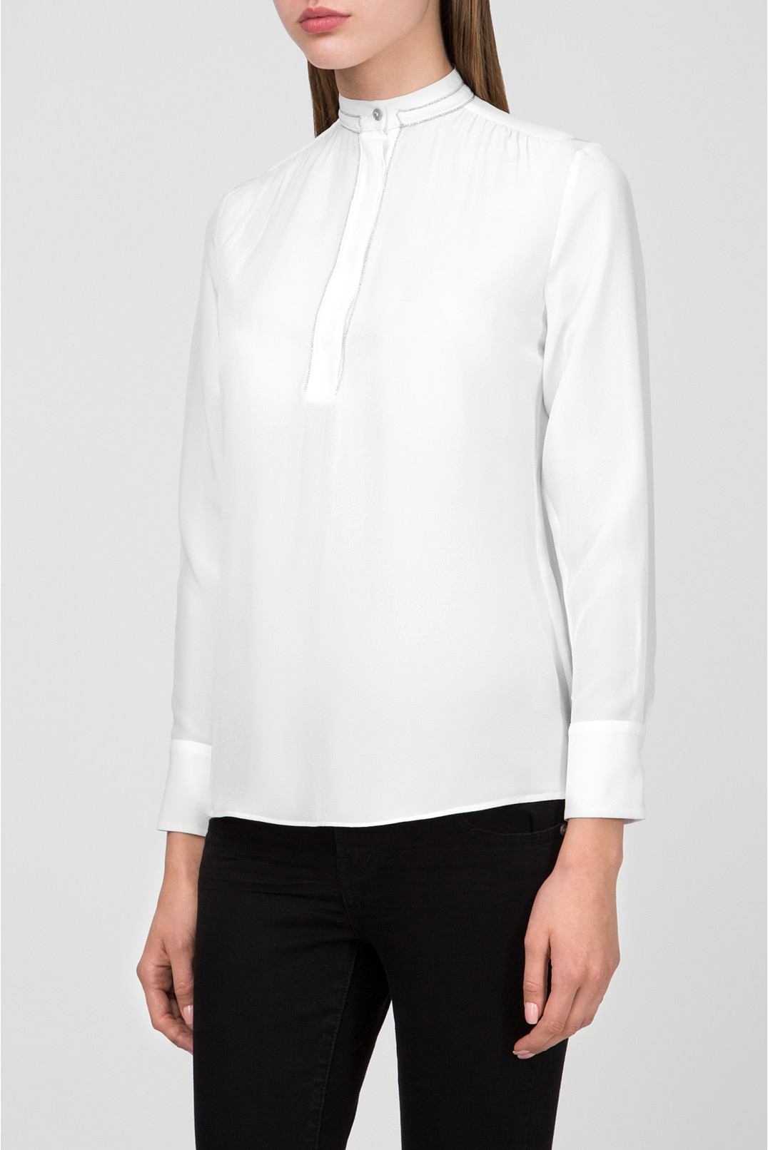Жіноча біла шовкова блуза 1