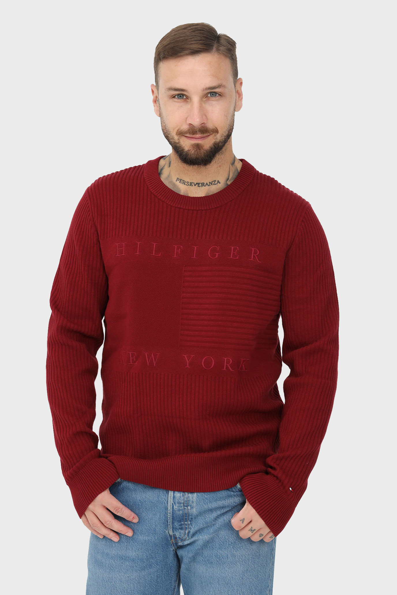 Мужской красный свитер HILFIGER STRUCTURE FLAG CREW 1