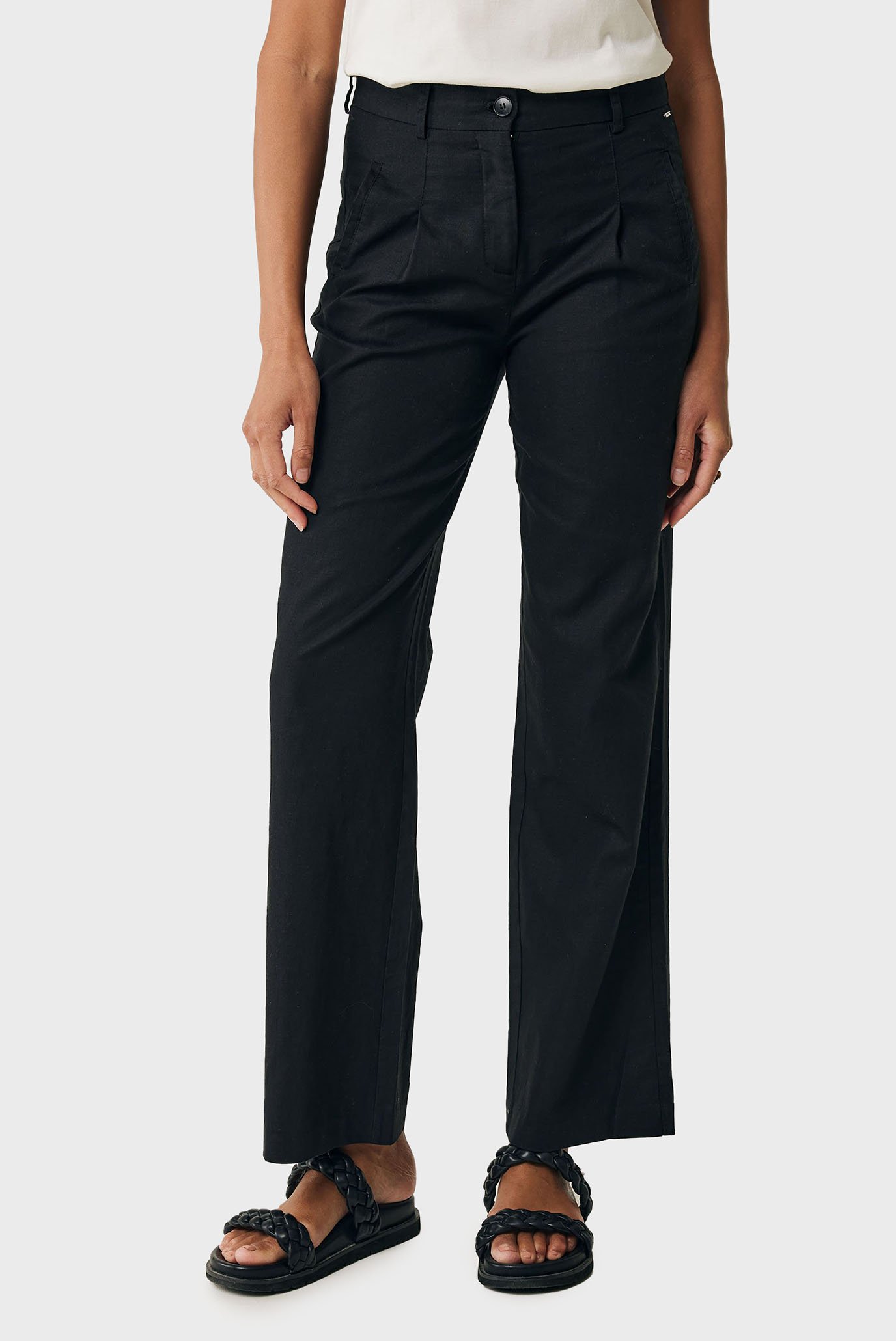 Женские черные льняные брюки 1