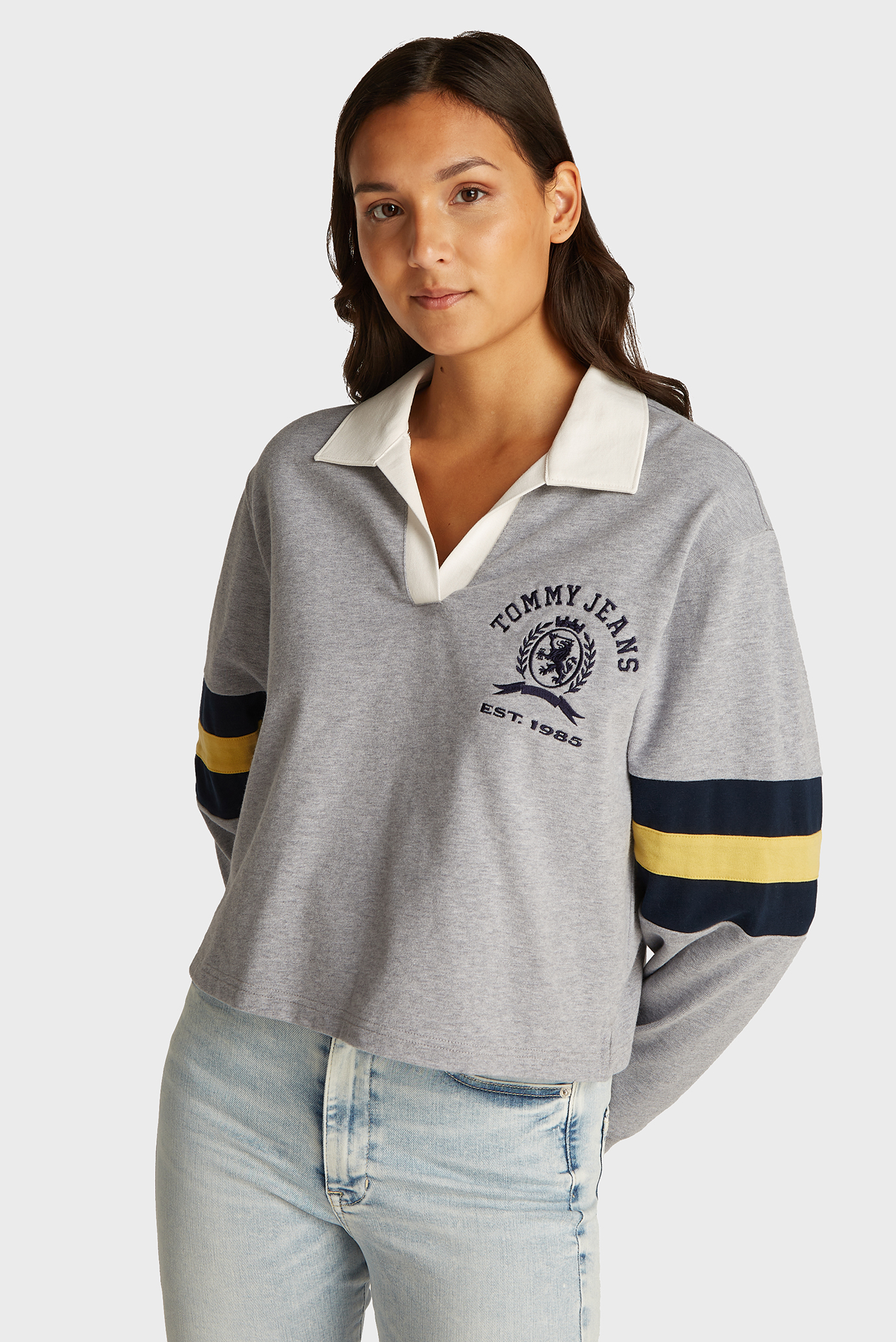 Женское серое поло RLX VARSITY CREST RUGBY Серый L Tommy Jeans DW0DW20312 Женское серое поло RLX VARSITY CREST RUGBY Серый L Tommy Jeans DW0DW20312