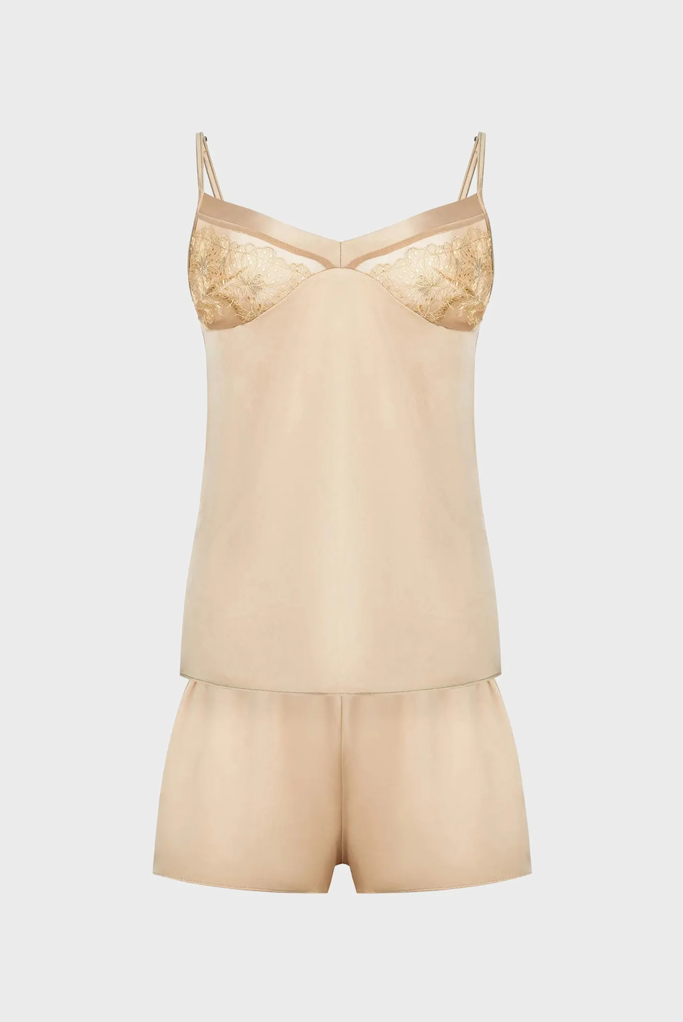 Женская бежевая пижама (топ, шорты) 1