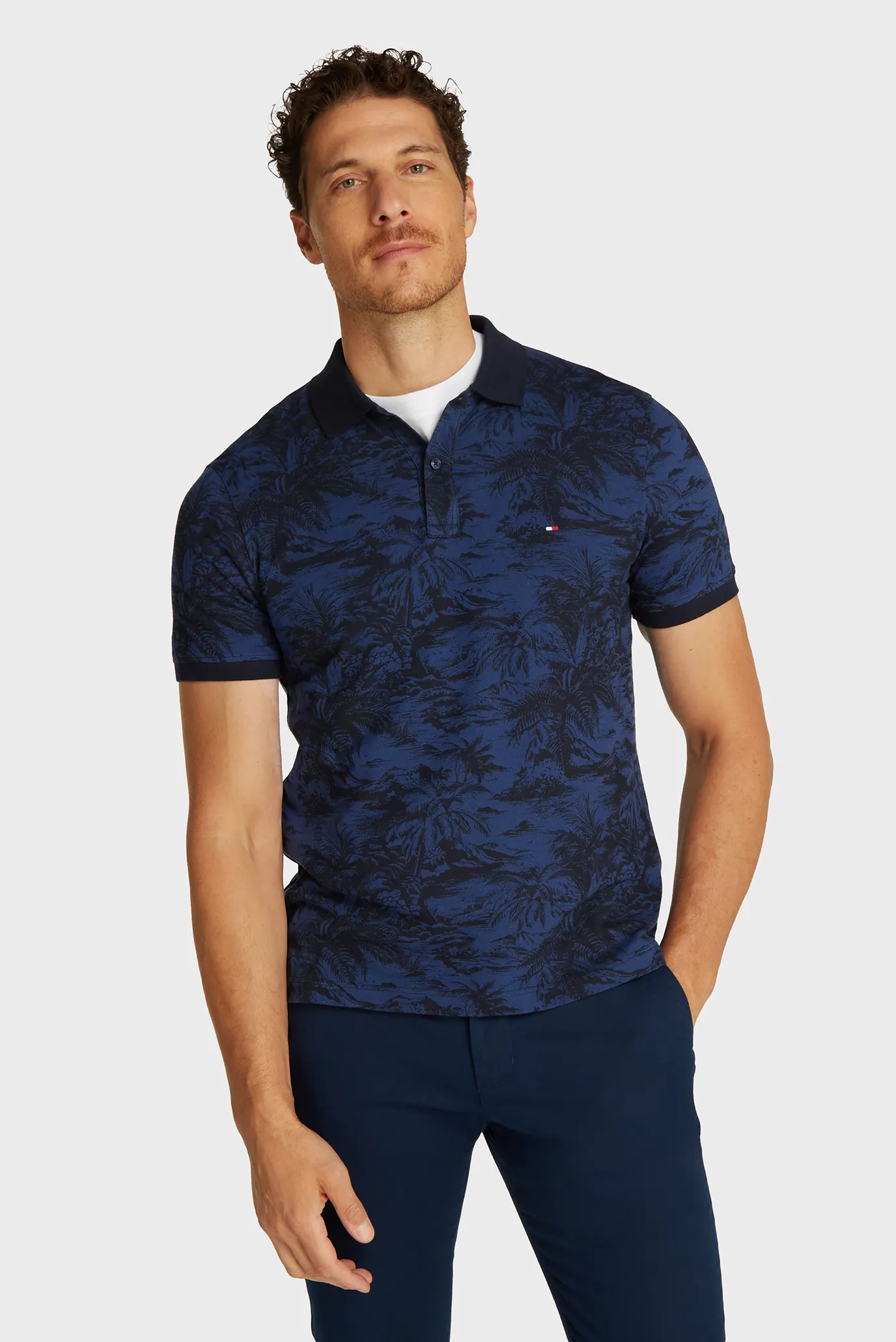 Чоловіче темно-синє поло з візерунком ALL OVER PRINT LINEN 1