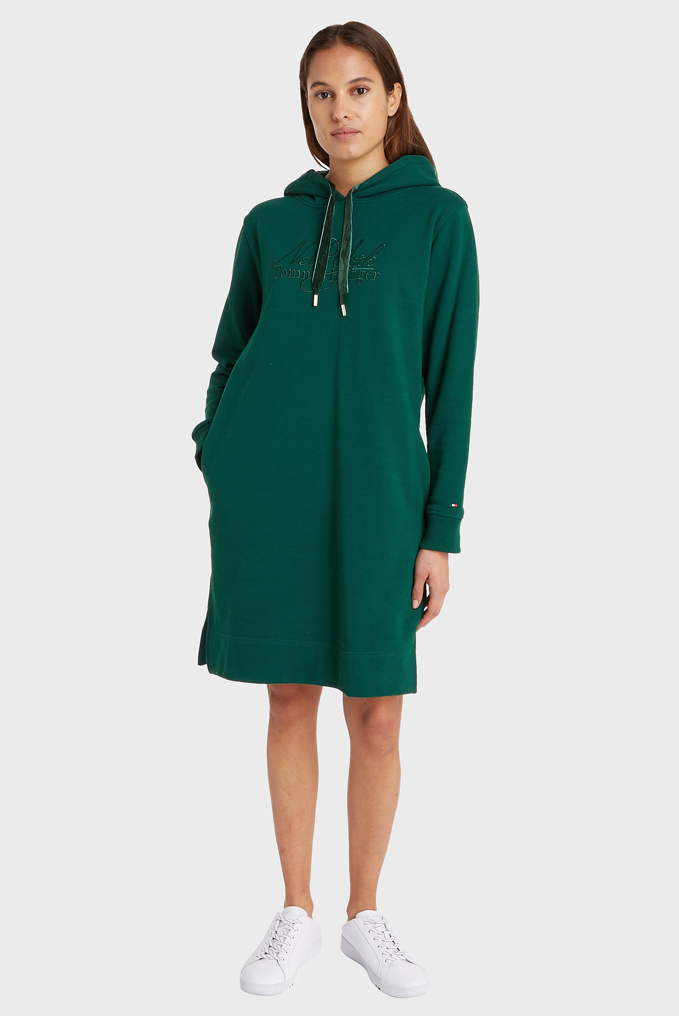 Женское зеленое платье REG VLVT TRIM HOOD SHORT DRS LS Зеленый S Tommy Hilfiger WW0WW37100 Женское зеленое платье REG VLVT TRIM HOOD SHORT DRS LS Зеленый S Tommy Hilfiger WW0WW37100