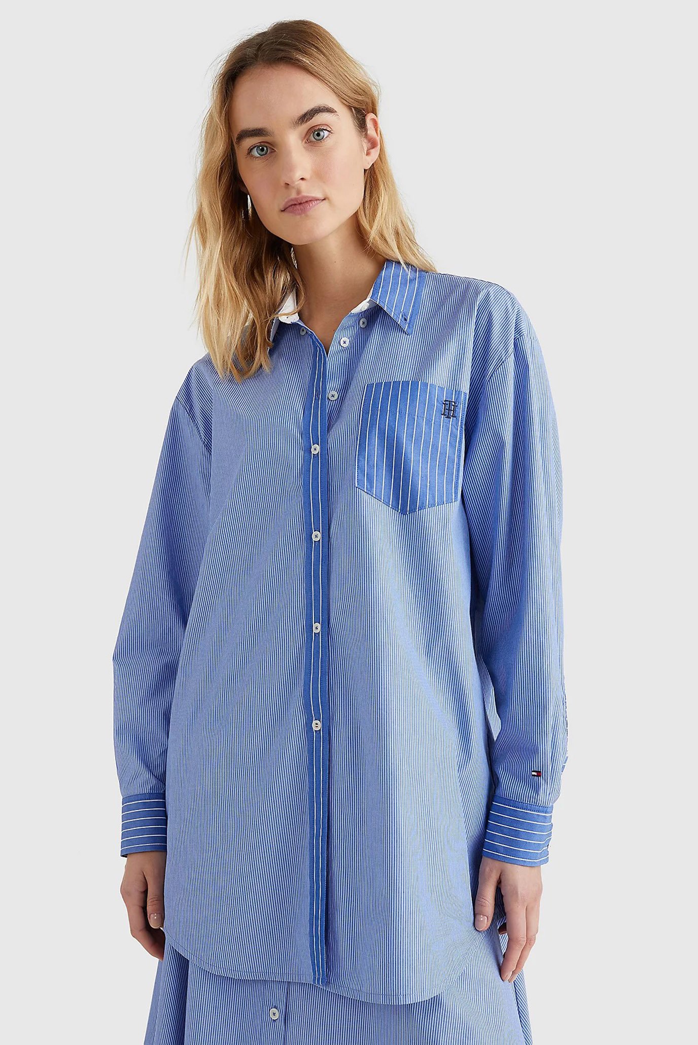 Жіноча блакитна сорочка у смужку ORG CO STRIPE OVERSIZED 1