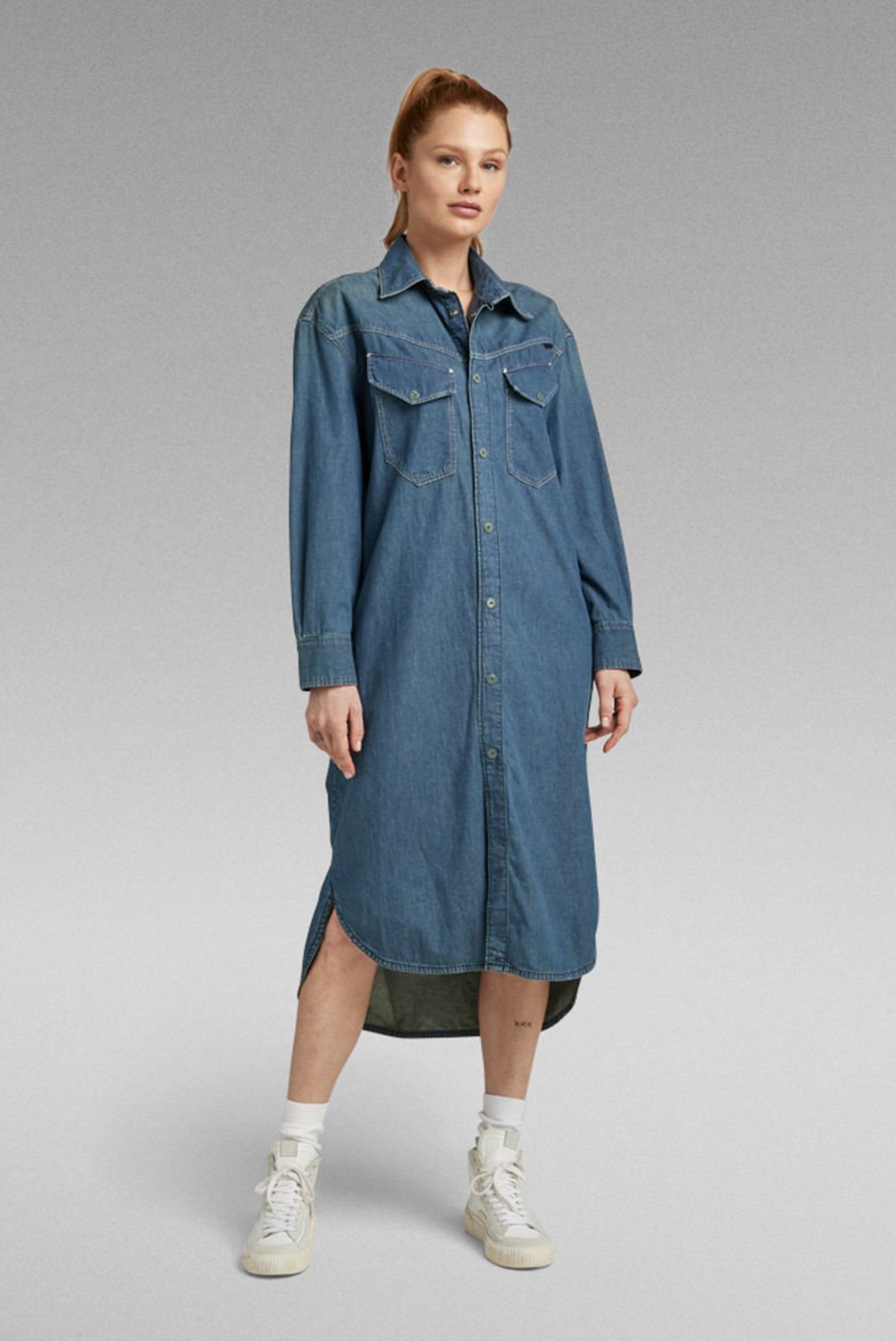 Женское синее джинсовое платье Long Western Shirt Dress EV 1