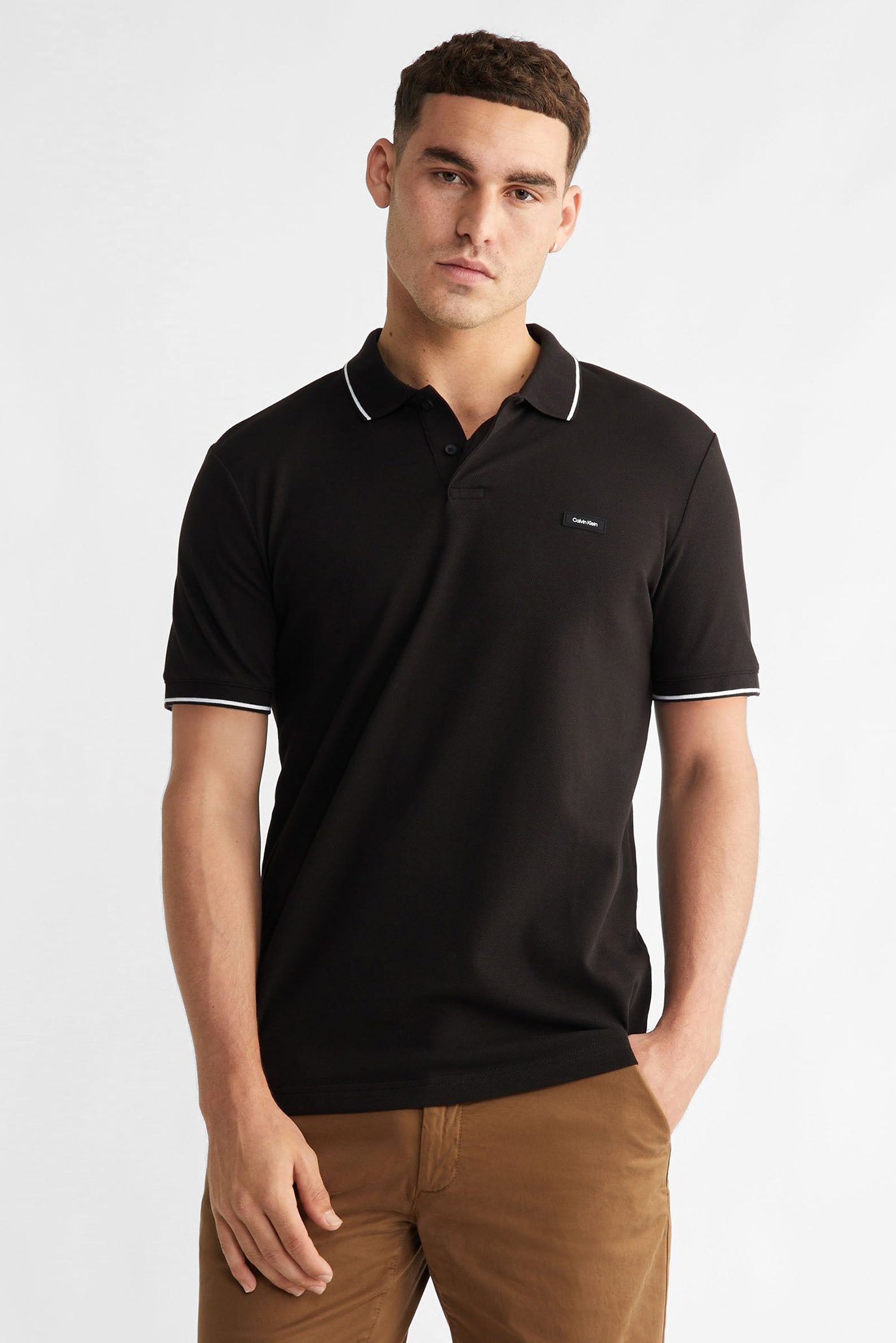 Мужское черное поло STRETCH PIQUE TIPPING SLIM Calvin Klein K10K110596 ...