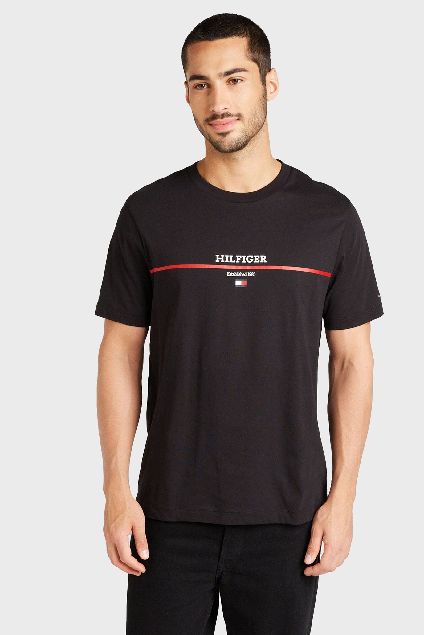 Мужская черная футболка HILFIGER STRIPE TEE 1