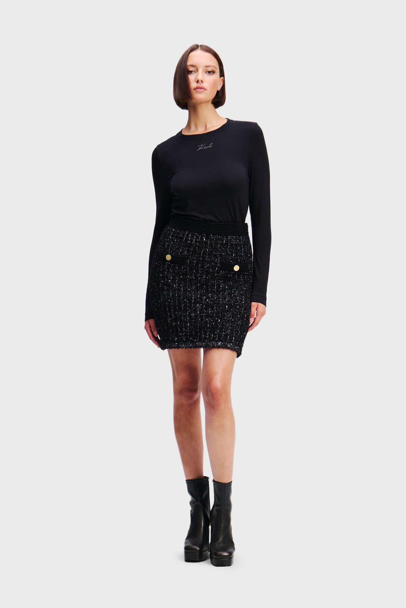 Женская черная твидовая юбка BOUCLE KNIT SKIRT 1