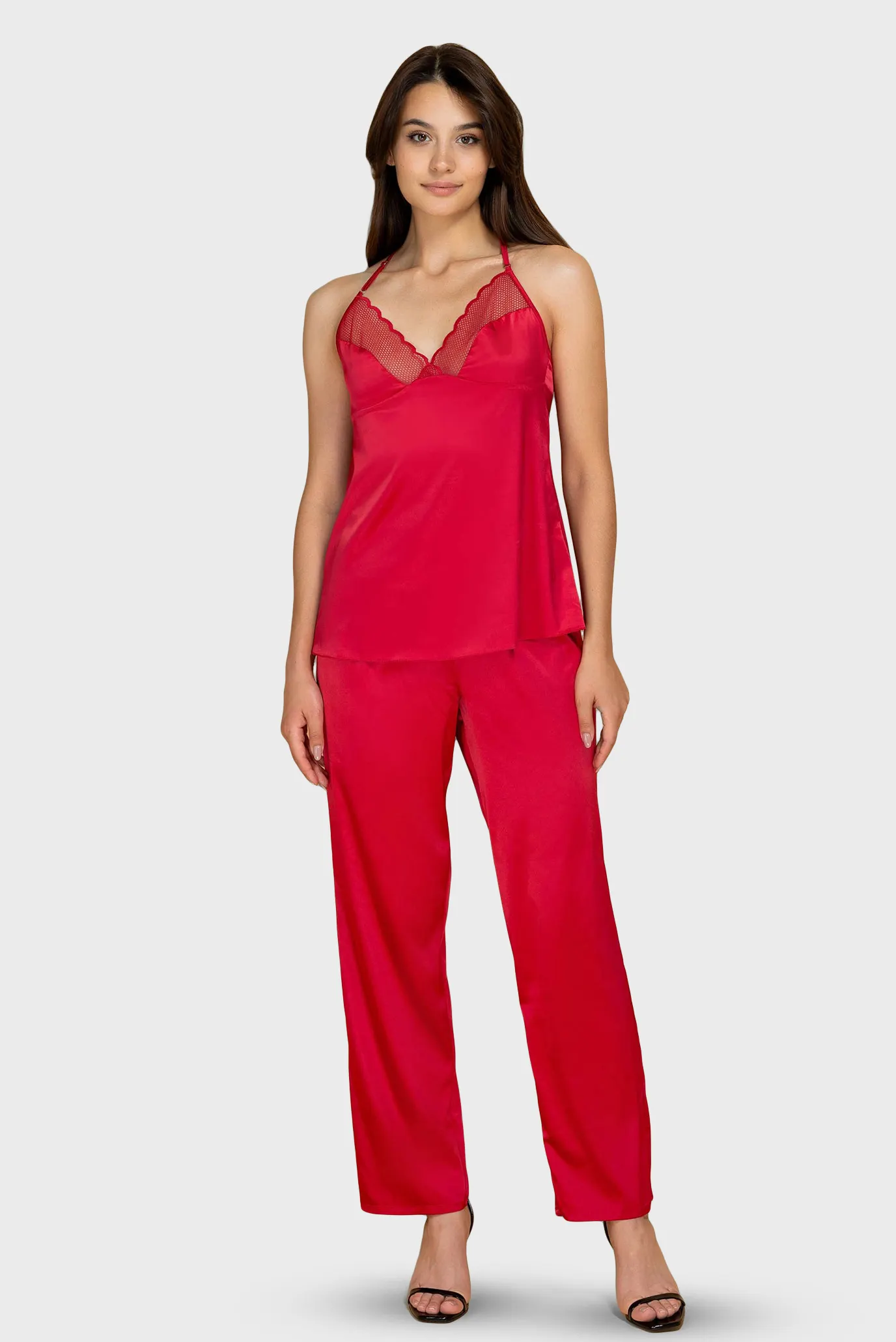 Женская красная пижама (топ, брюки) 1