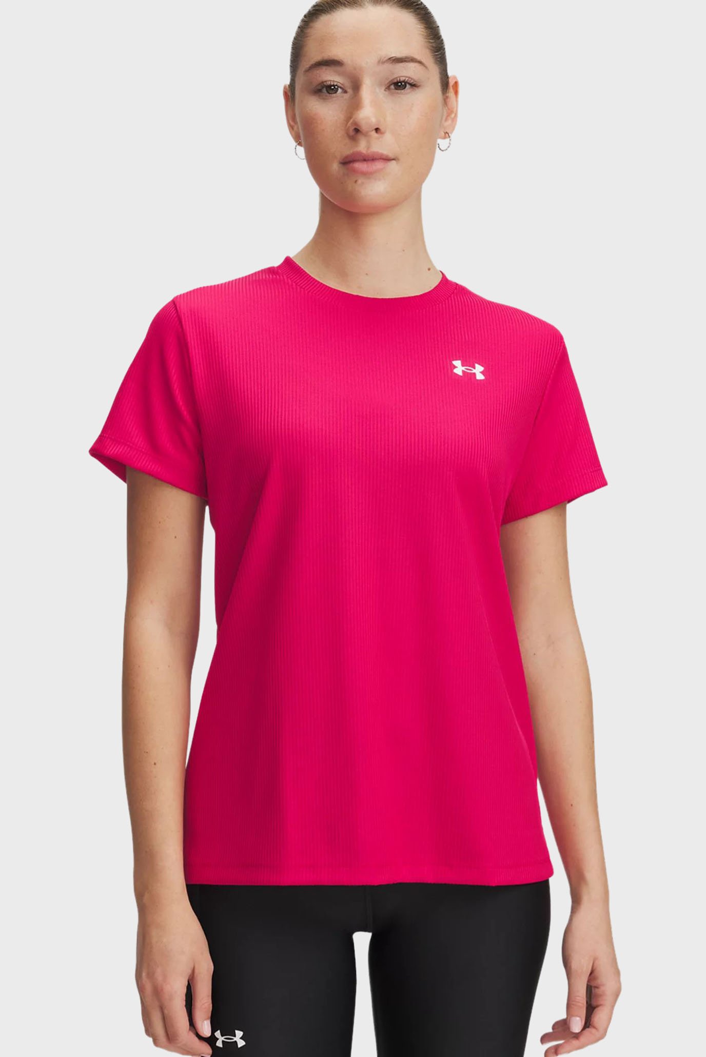 Женская малиновая футболка Tech Rib SSC Малиновый L Under Armour 1389852-681 Женская малиновая футболка Tech Rib SSC Малиновый L Under Armour 1389852-681