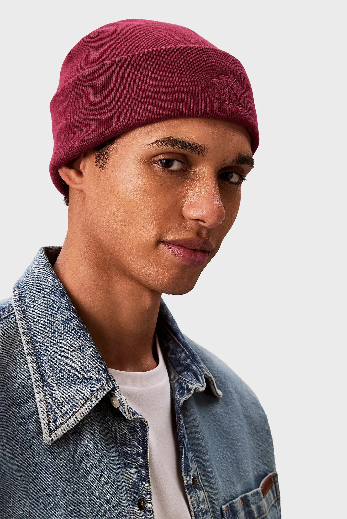 Мужская бордовая шапка FINE RIB BEANIE 2