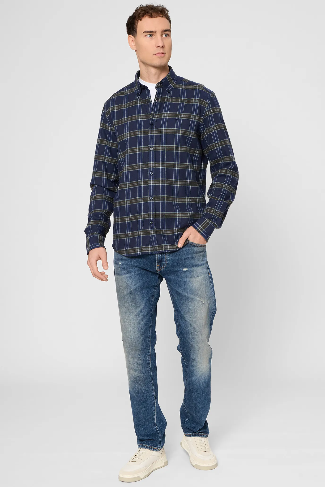 Чоловіча темно-синя картата сорочка 2