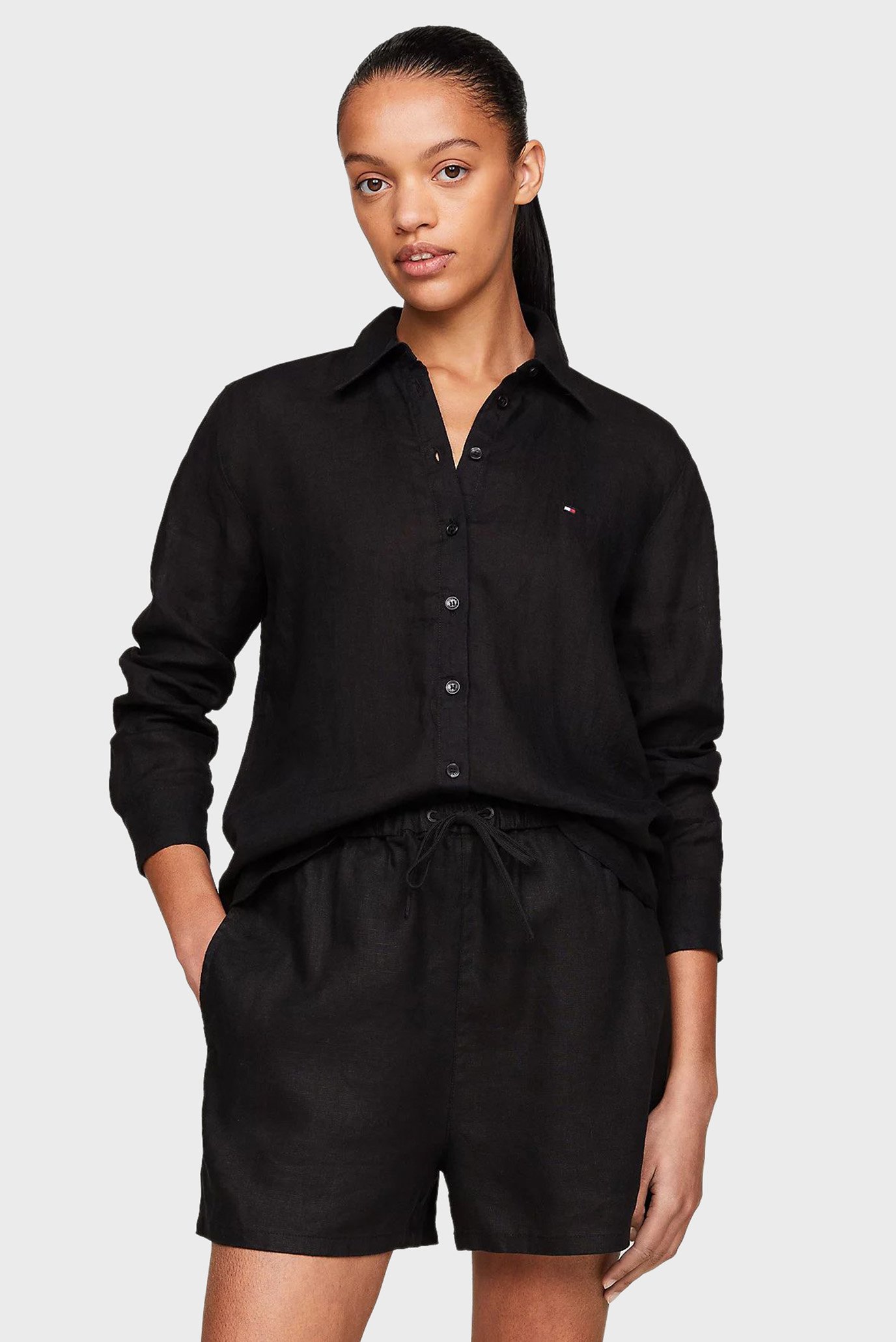 Женская черная рубашка LINEN RELAXED SHIRT LS 1