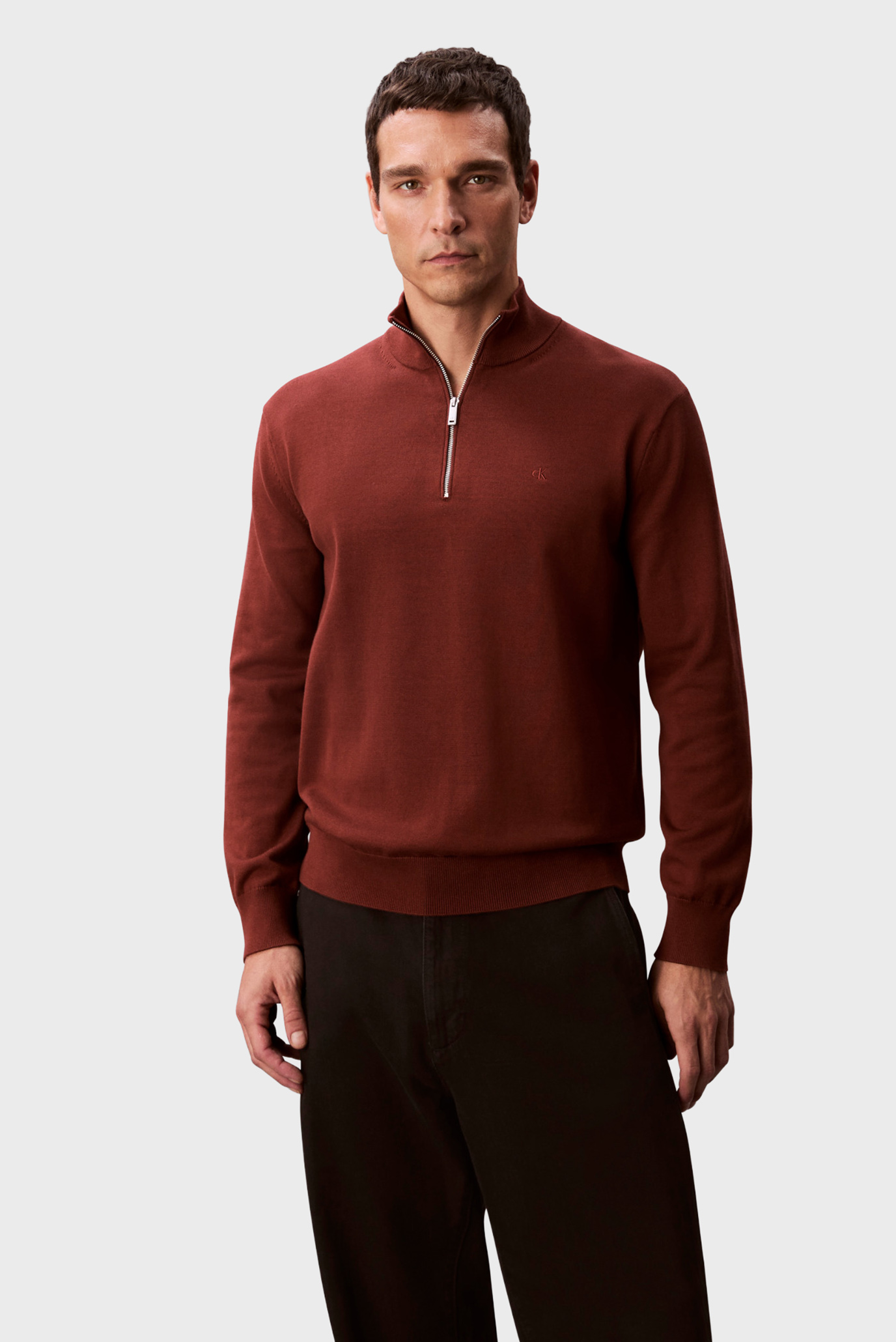 Мужская коричневая кофта LS SUPIMA QZ Коричневый S Calvin Klein LV040BM356 Мужская коричневая кофта LS SUPIMA QZ Коричневый S Calvin Klein LV040BM356