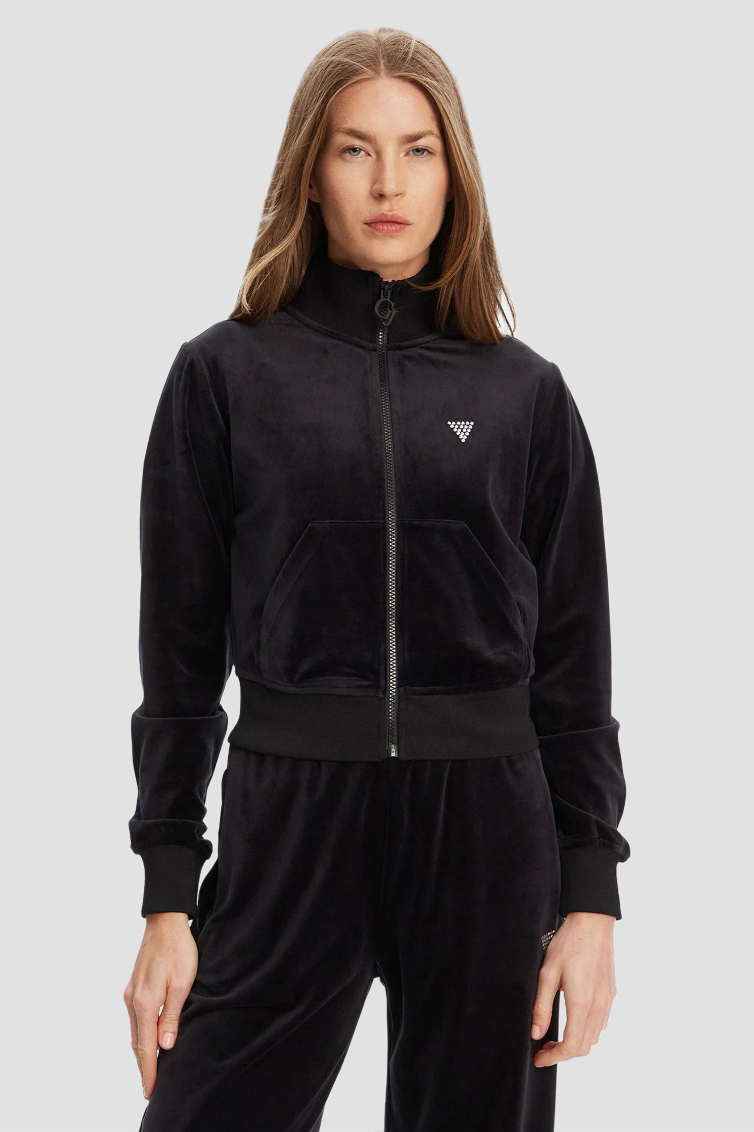 Женская черная велюровая спортивная кофта Черный L Guess V3BQ22.K0232;JBLK Женская черная велюровая спортивная кофта Черный L Guess V3BQ22.K0232;JBLK