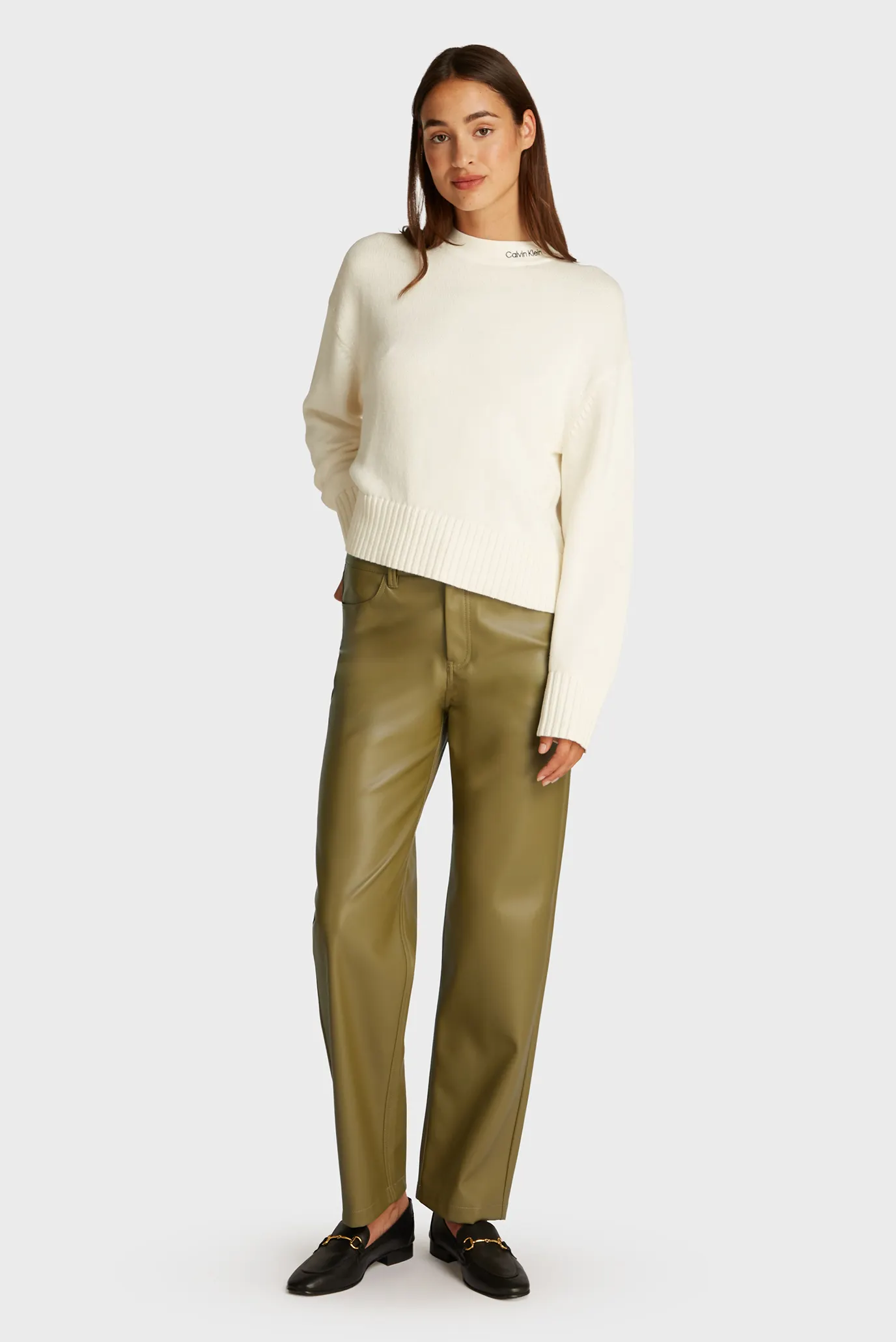 Жіночі оливкові брюки FAUX LEATHER RELAXED PANT 2