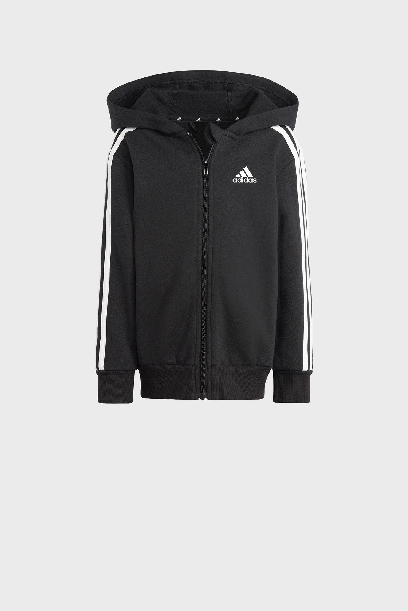 Детское черное худи Essentials 3-Stripes Zip 1