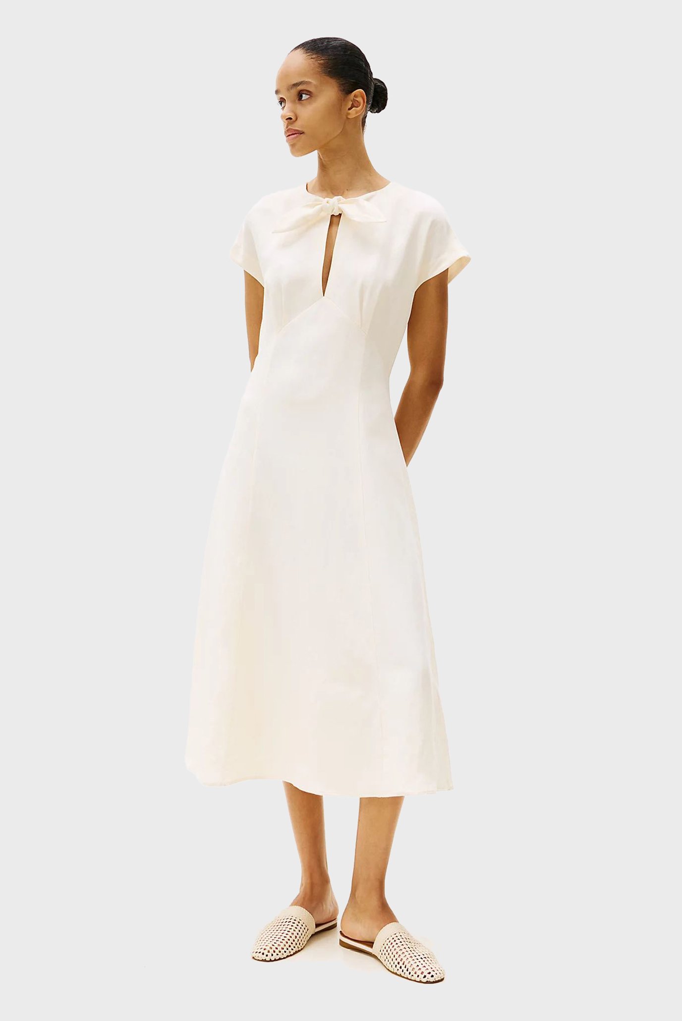 Женское белое платье LINEN VIS KNOT TIE S/S DRESS 1