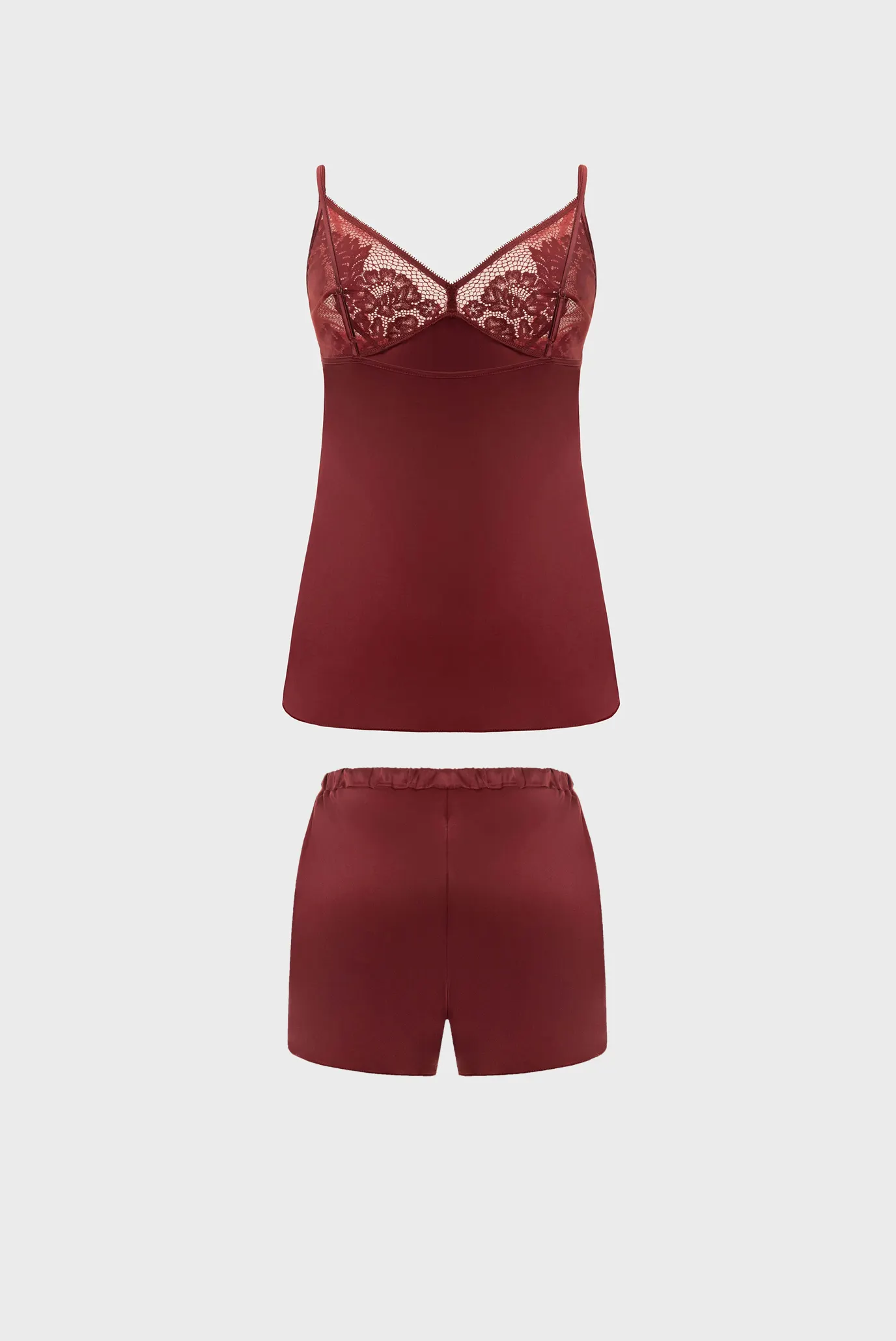Женская бордовая пижама (топ, шорты) 2