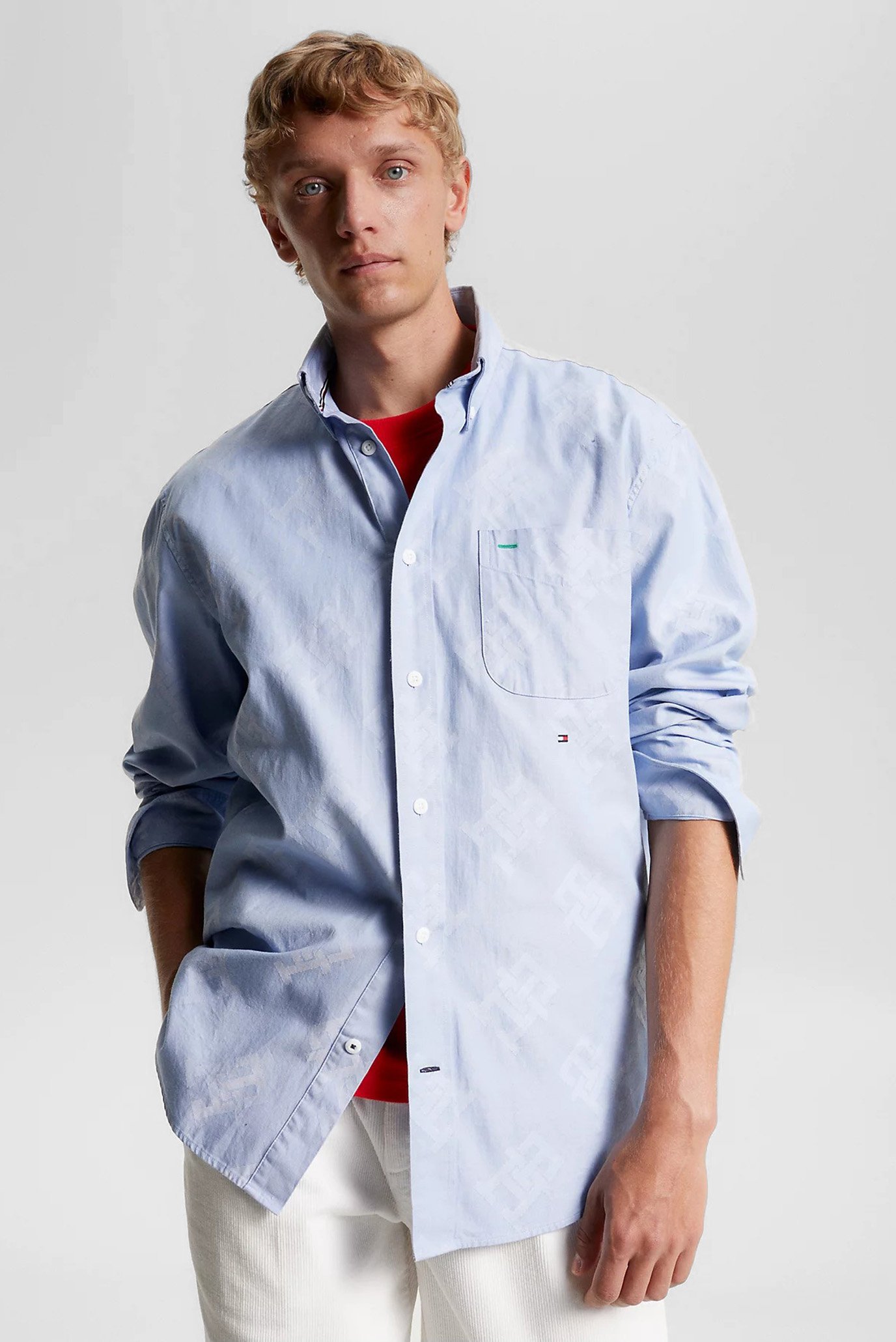 Чоловіча блакитна сорочка з візерунком PREMIUM OXFORD MONOGRAM SHIRT 1