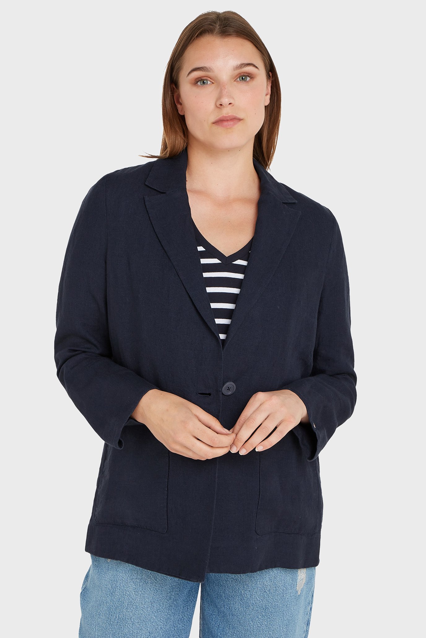 Женский темно-синий льняной блейзер CASUAL Синий 34 Tommy Hilfiger WW0WW37774 Женский темно-синий льняной блейзер CASUAL Синий 34 Tommy Hilfiger WW0WW37774