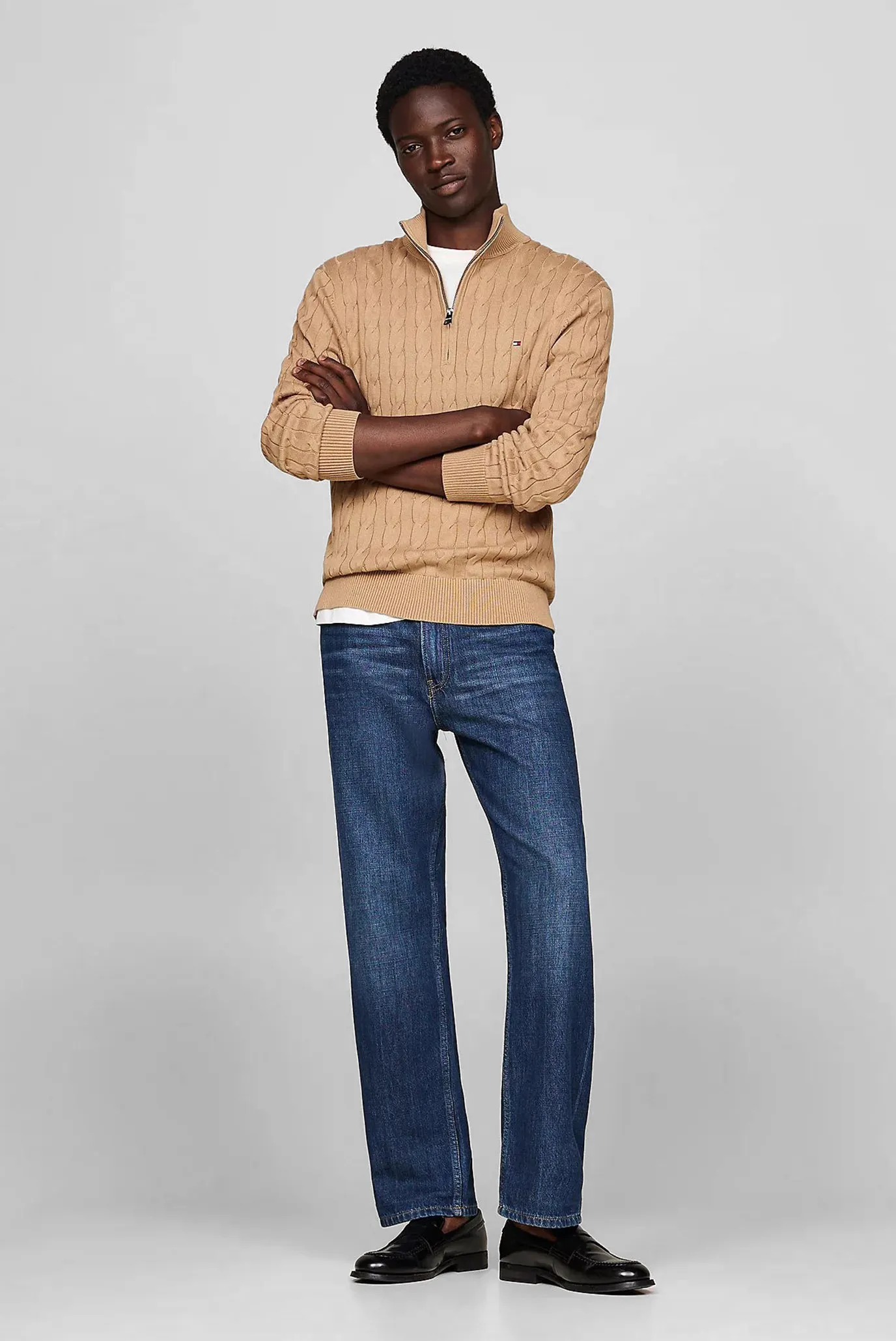 Мужская бежевая кофта CLASSIC COTTON CABLE ZIP MOCK 2