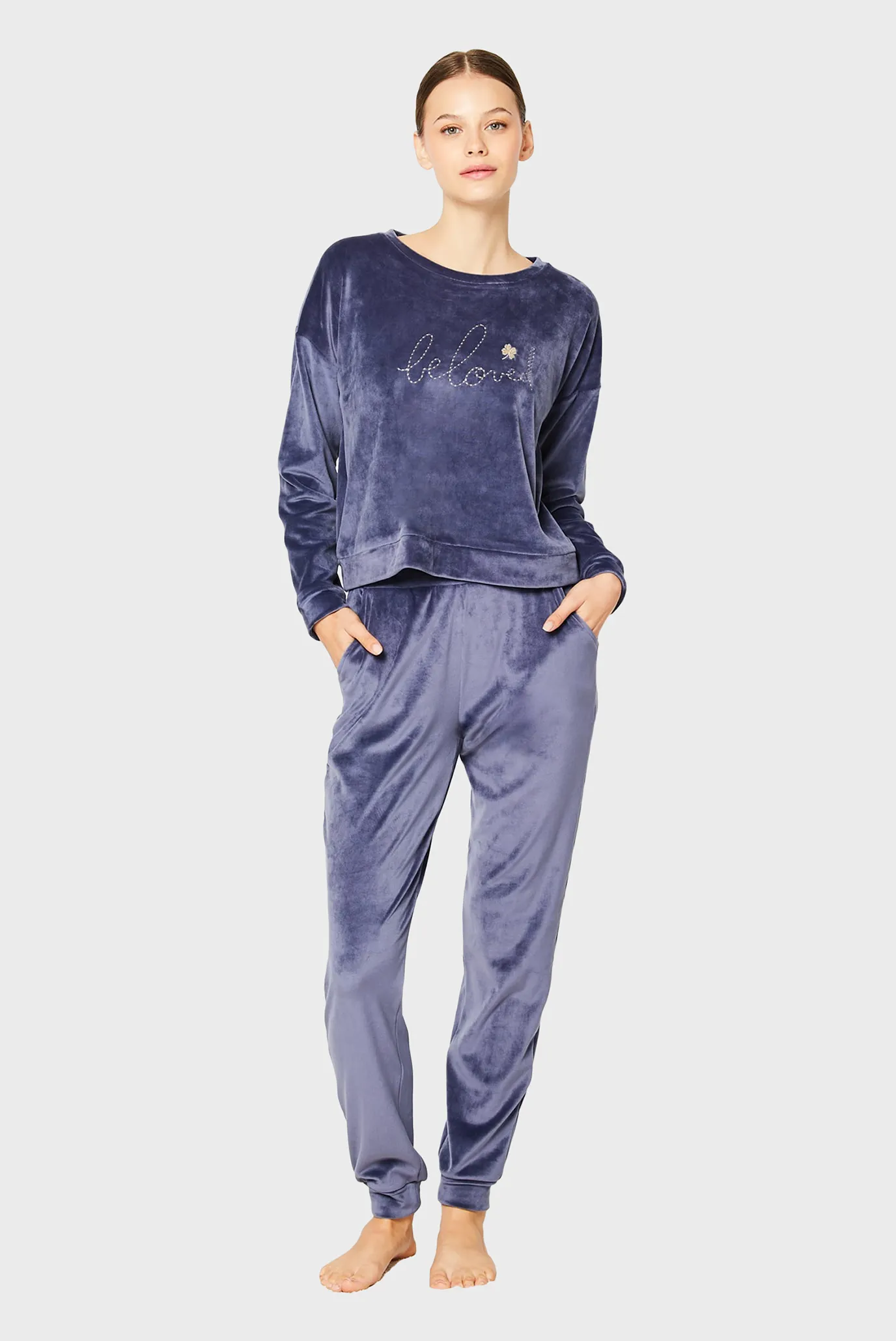 Женский фиолетовый велюровый свитшот LOEVA 2