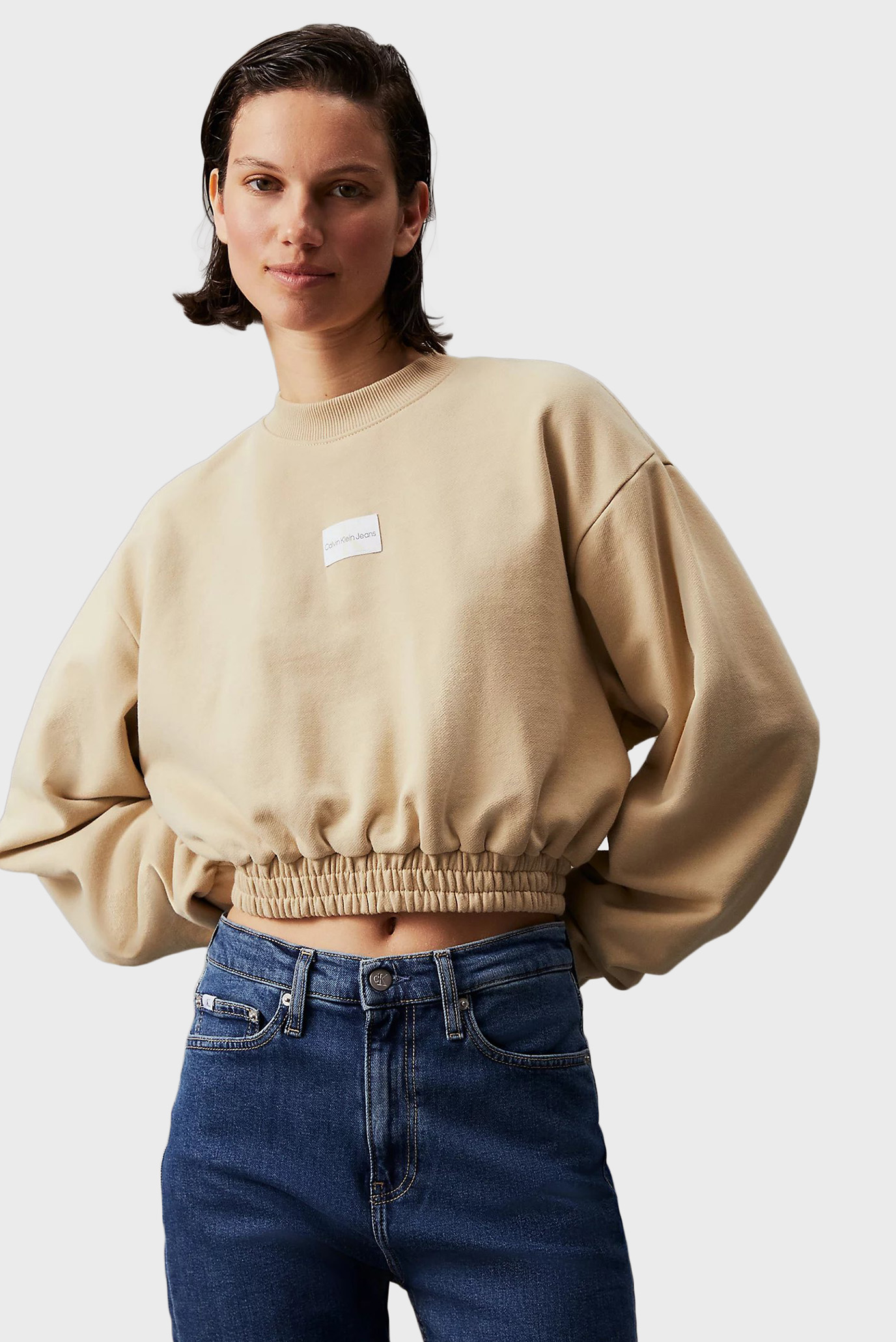 Женский бежевый свитшот WOVEN LABEL CREW NECK 1