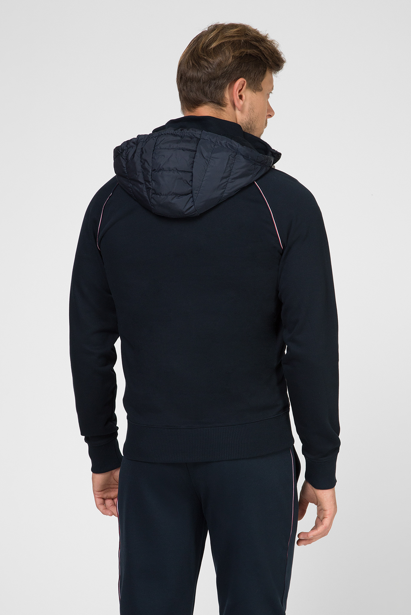 mixed media hooded zip through