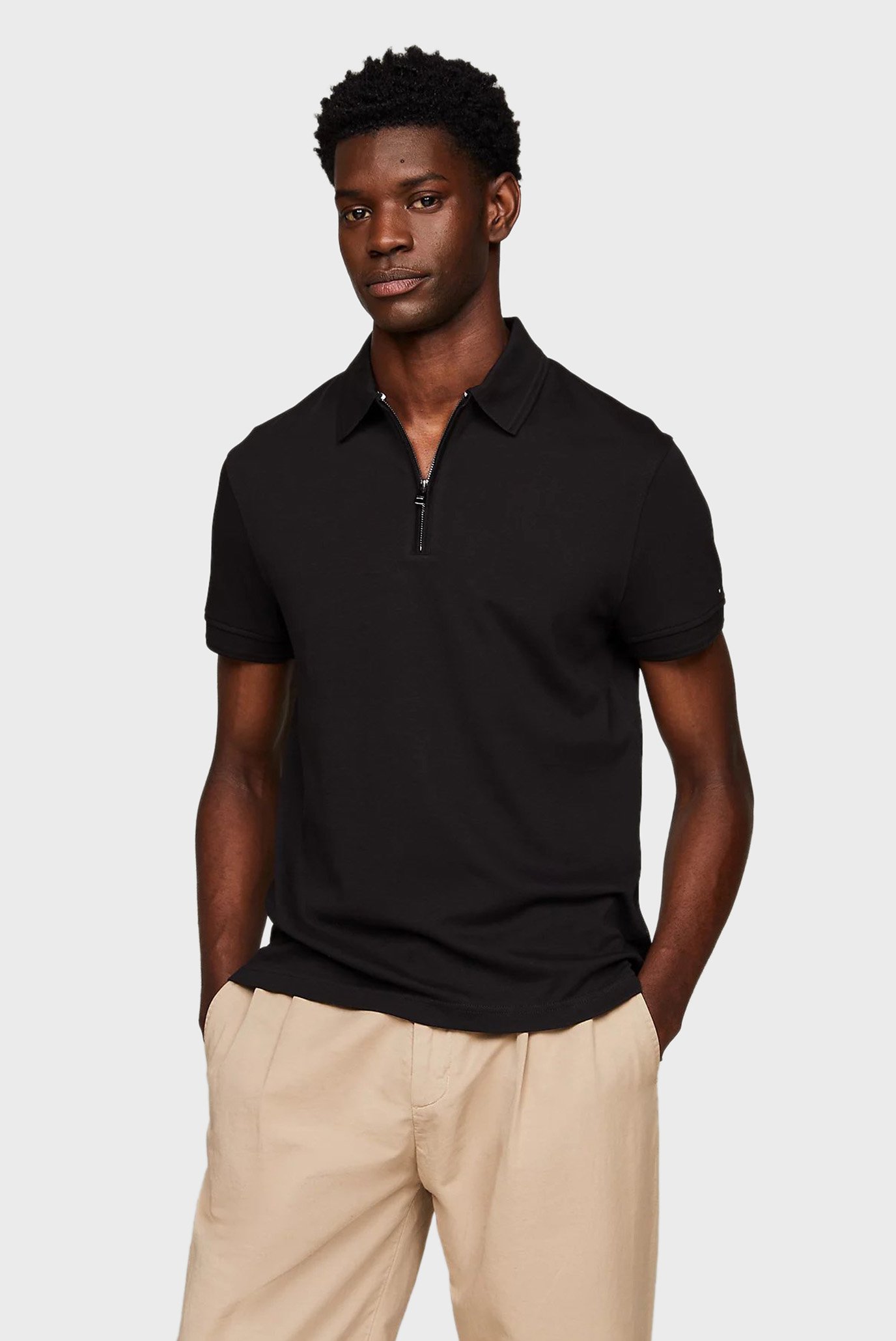 Чоловіче чорне поло DC INTERLOCK ZIP SLIM POLO 1