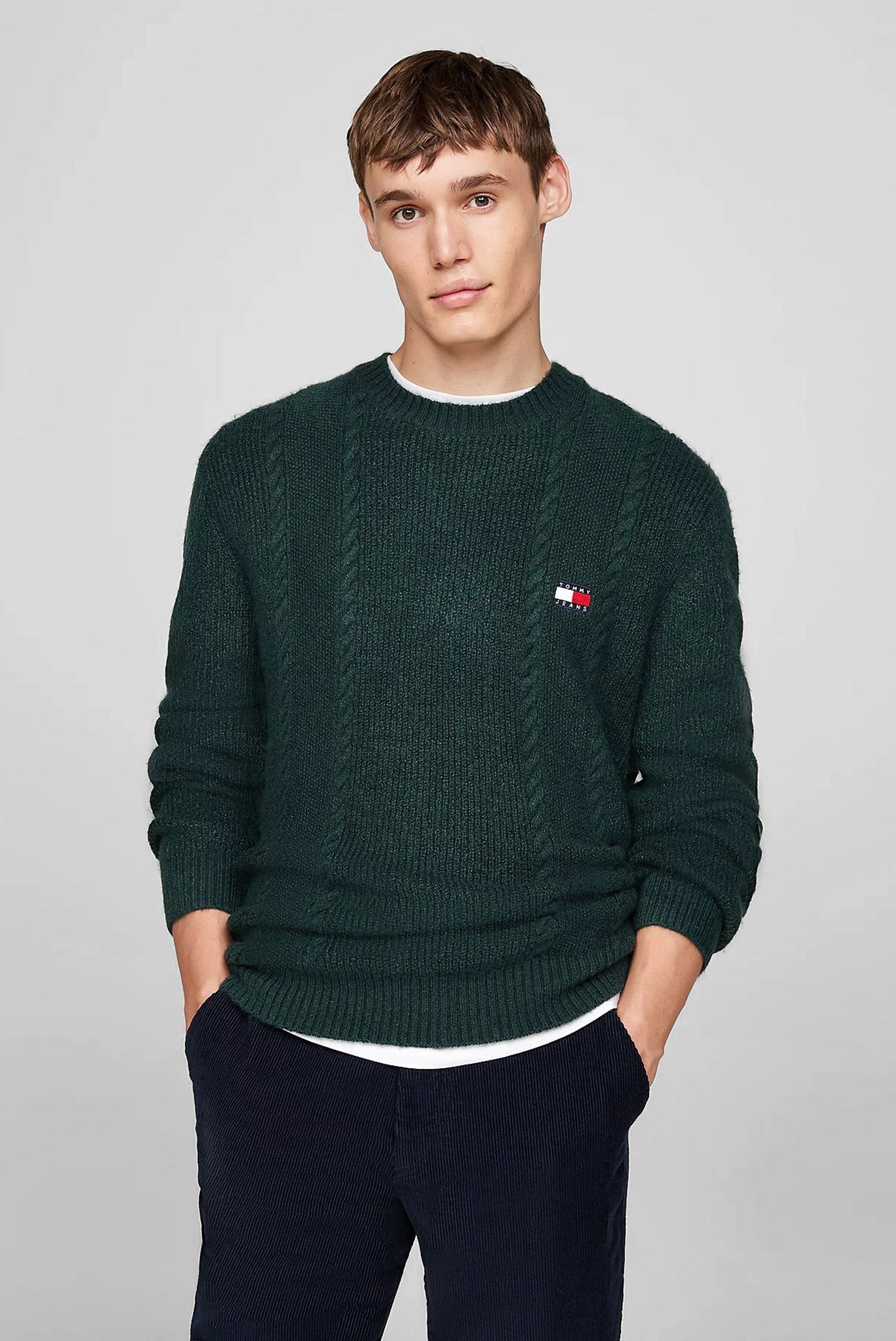 Чоловічий зелений джемпер TJM SLIM CABLE KNIT CNECK 1