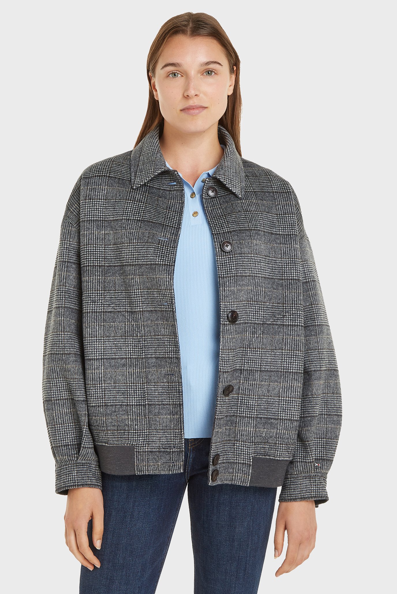 Женское серое шерстяное двустороннее пальто MD DF WOOL REVERSIBLE CHECK JKT Серый M-L Tommy Hilfiger WW0WW42333 Женское серое шерстяное двустороннее пальто MD DF WOOL REVERSIBLE CHECK JKT Серый M-L Tommy Hilfiger WW0WW42333