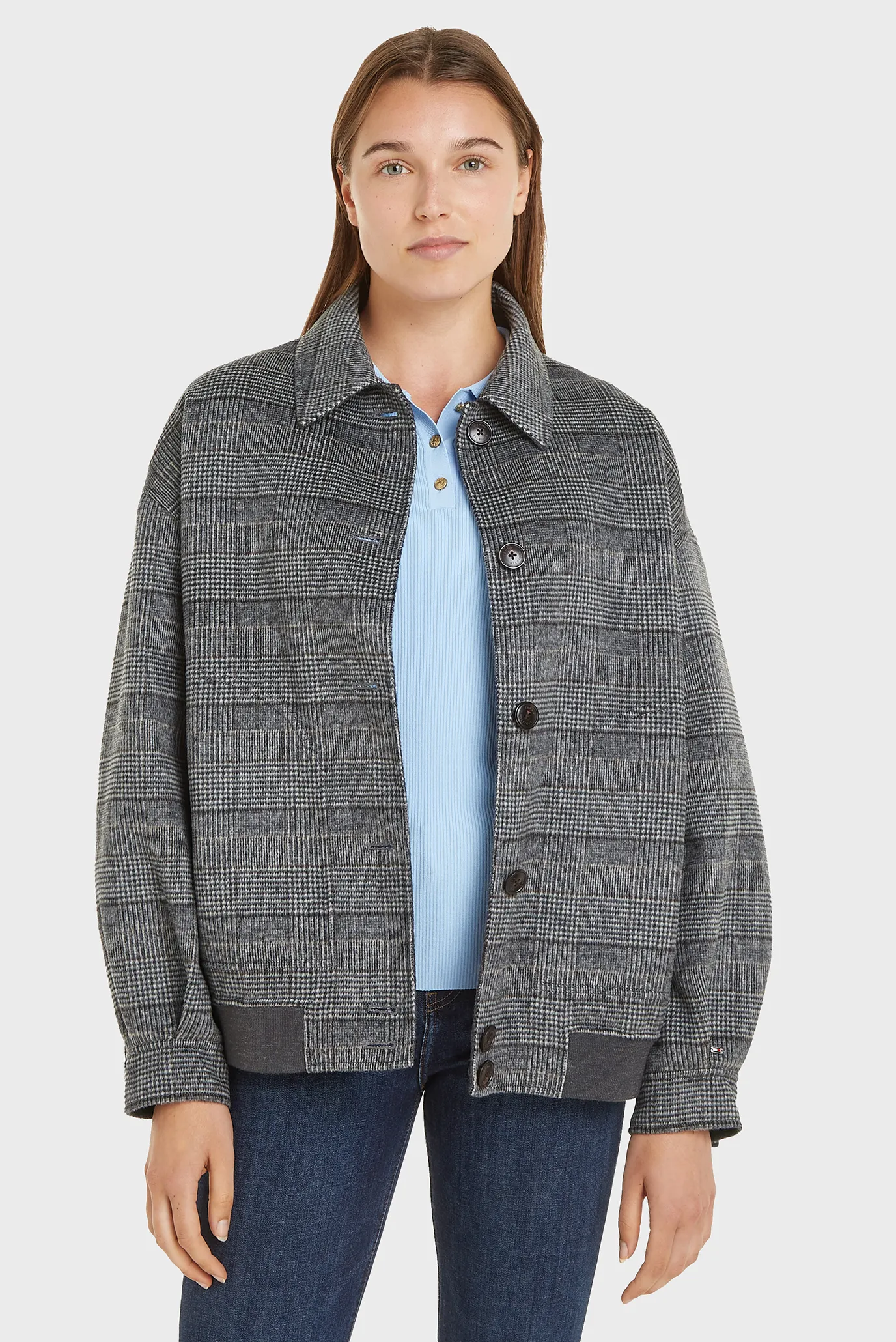Жіноче сіре вовняне двостороннє пальто MD DF WOOL REVERSIBLE CHECK JKT 1