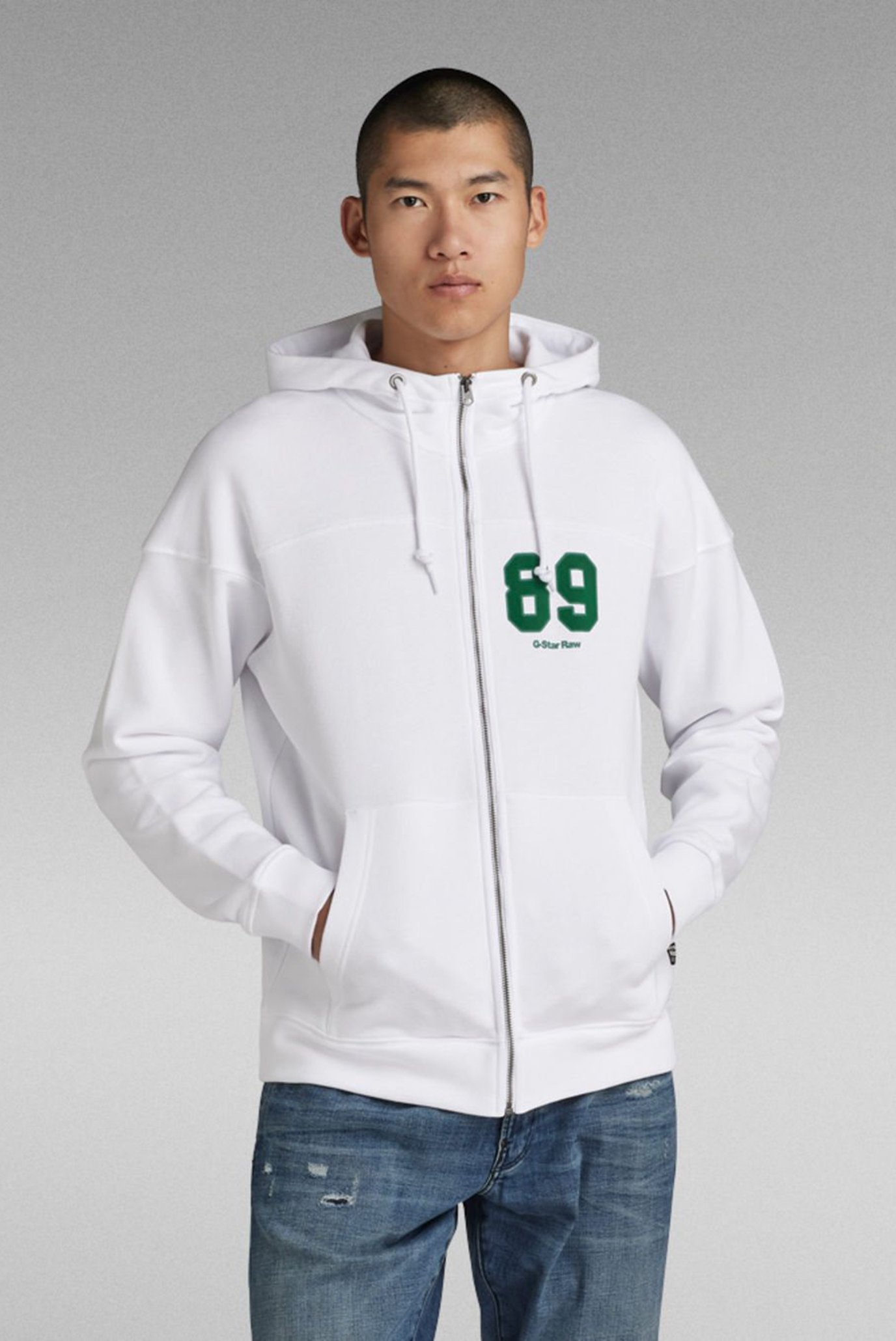 Мужское белое худи Sports zip loose 1