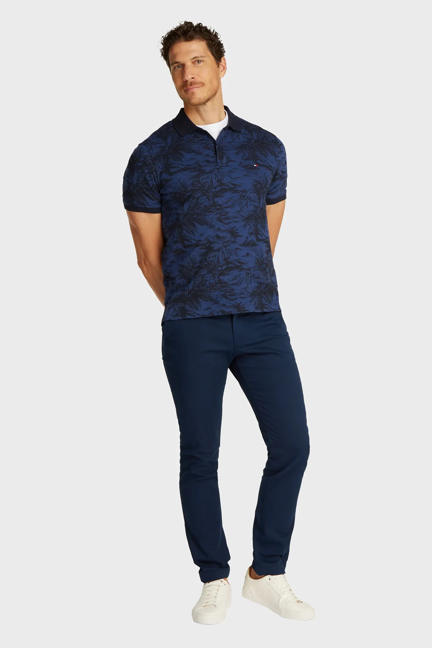 Чоловіче темно-синє поло з візерунком ALL OVER PRINT LINEN 2