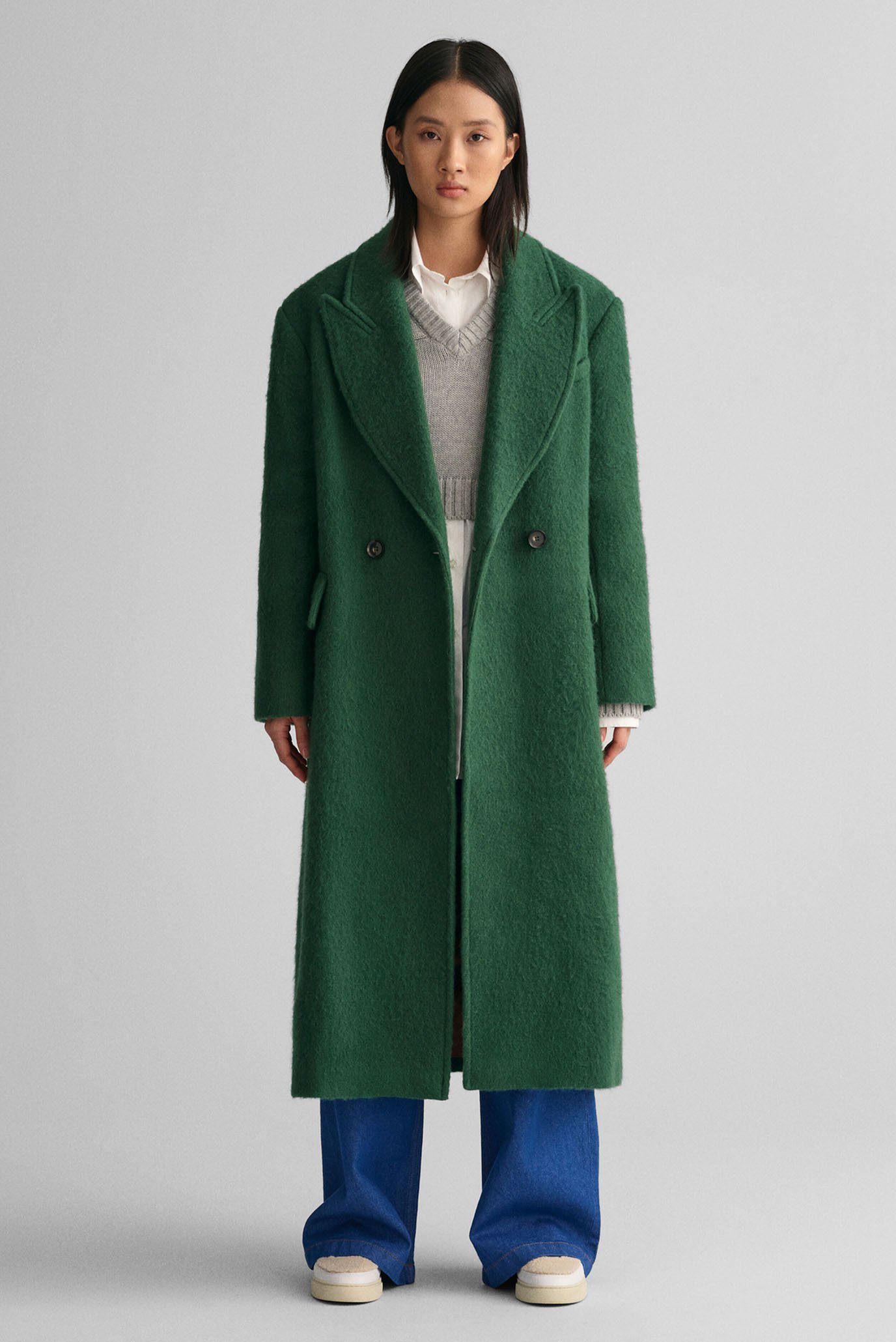 Женское зеленое шерстяное пальто WOOL BLEND OVERCOAT 1