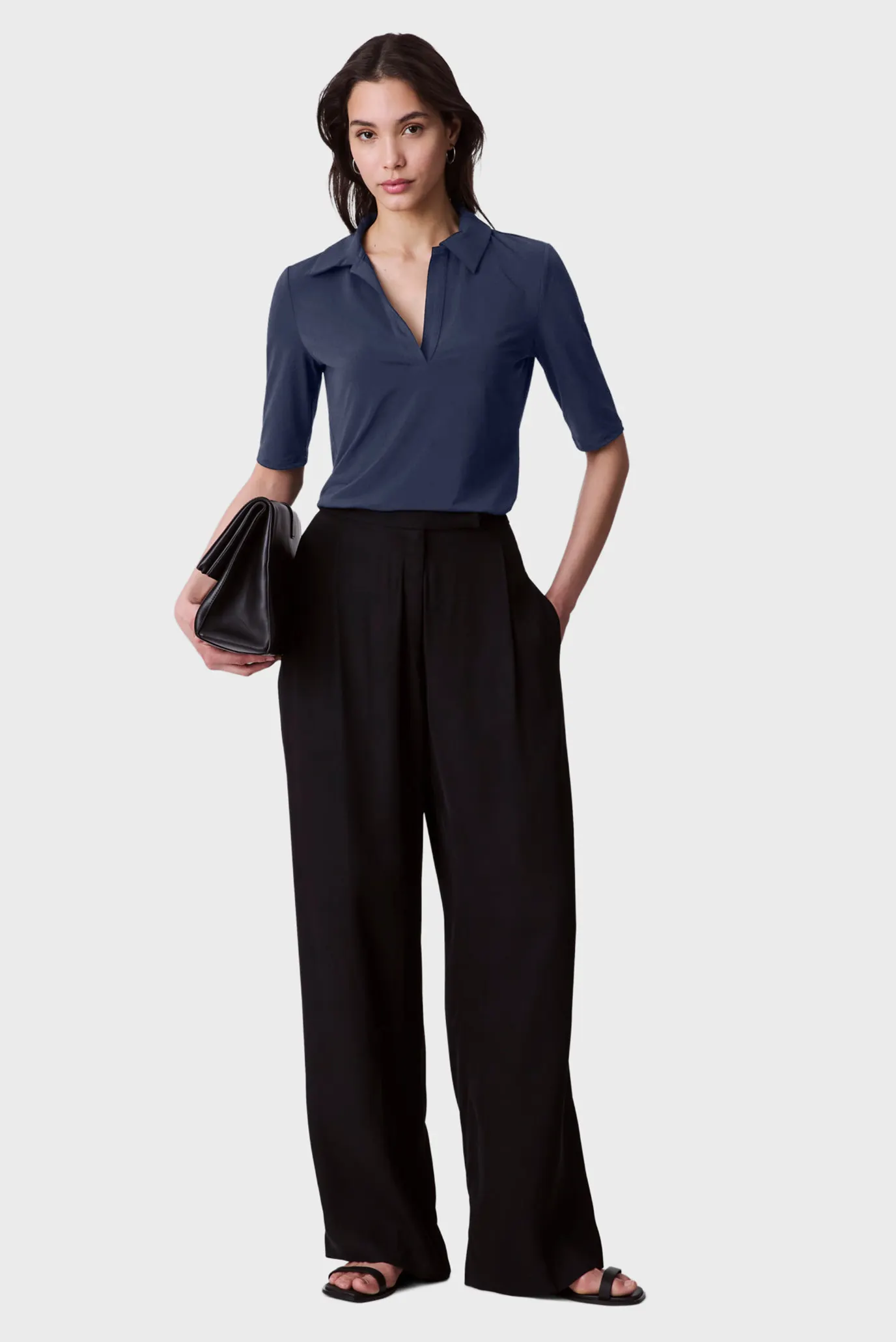 Жіноче темно-синє поло CREPE JERSEY 2