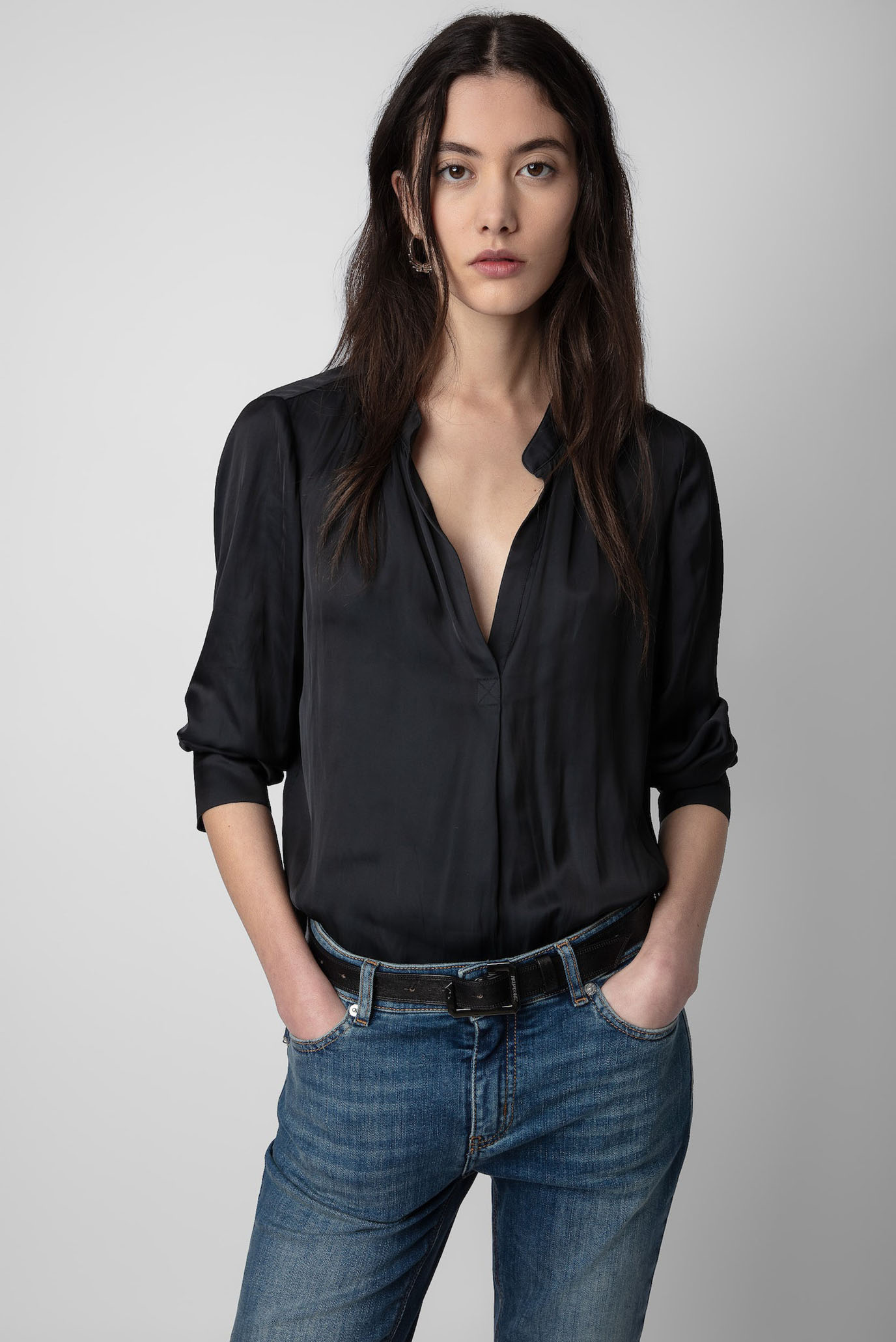 Женская черная блуза TINK SATIN PERM 1