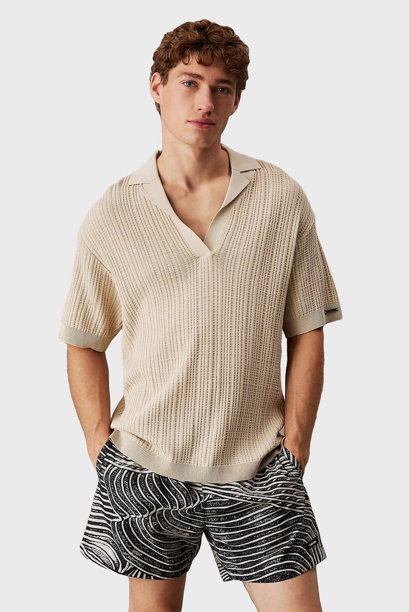 Мужское бежевое поло OPEN KNIT POLO Бежевый XL Calvin Klein KM0KM01141 Мужское бежевое поло OPEN KNIT POLO Бежевый XL Calvin Klein KM0KM01141
